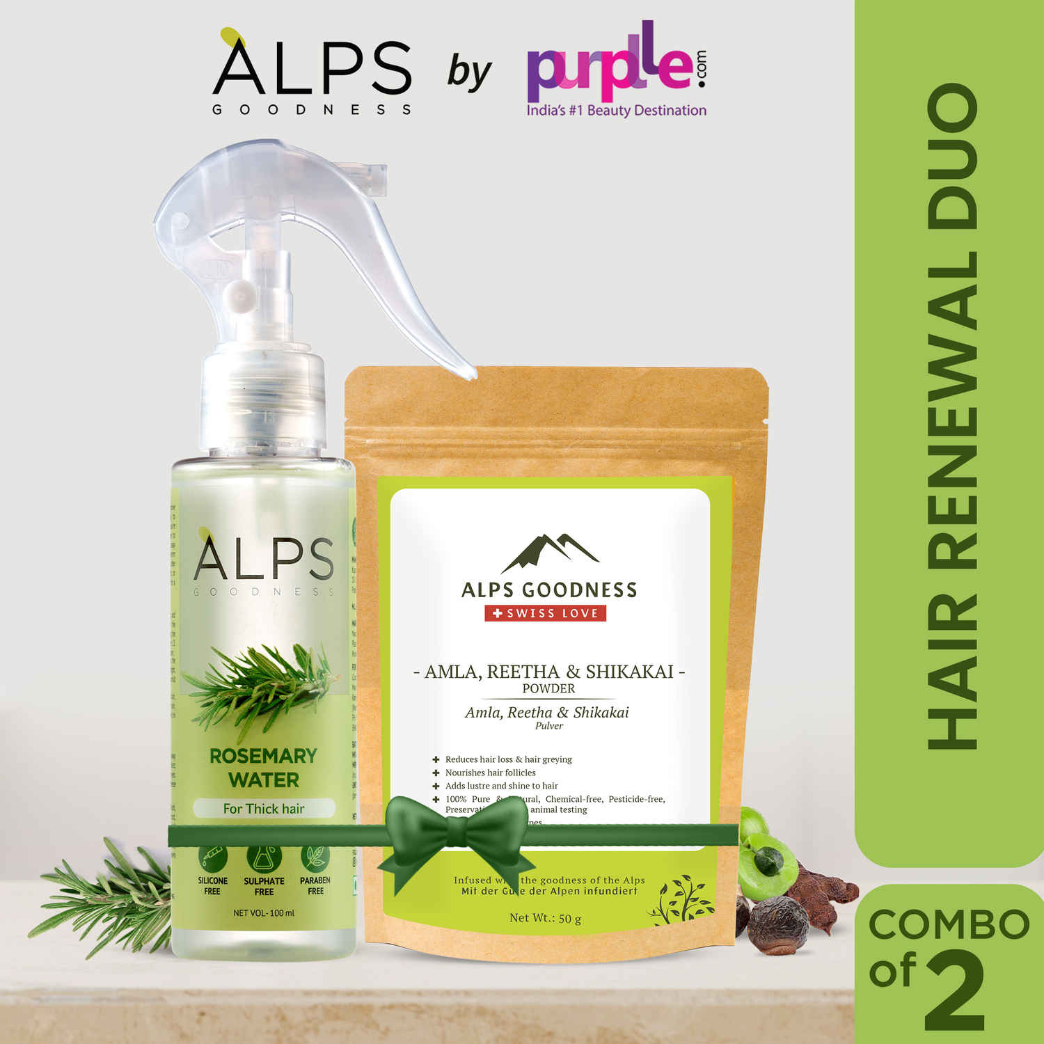 Buy Alps Goodness Hair Renewal Duo with Rosemary Water Spray (100ml) & Amla Reetha Shikakai Powder | Hair Growth Experts | Long Thick Hair | Viral Rosemary Rinse | Hair mask - Purplle