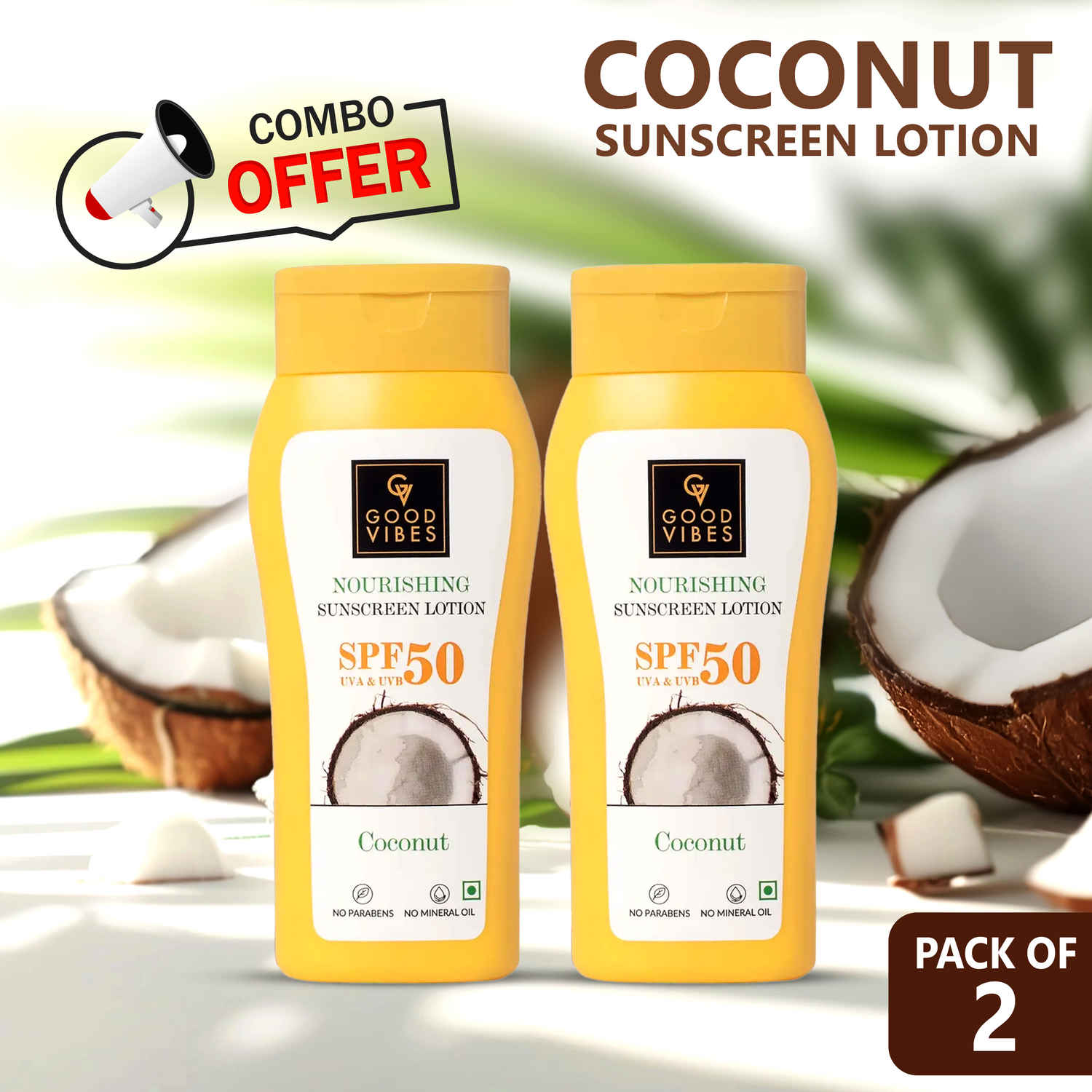 Buy Good Vibes Coconut Nourishing Sunscreen Lotion SPF 50 With Lime & Rosemary Leaf Oil | Winter Best Seller, For all skin type | Pack of 2 - Purplle