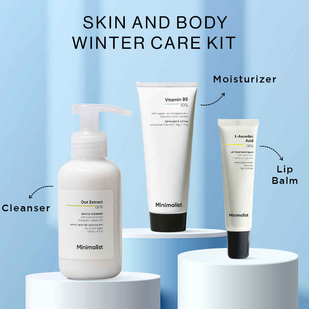 Buy Minimalist Winter Care Kit (6% Oat Extract Gentle Cleanser + Lip Balm + 10% Vitamin B5 Face moisturizer (50 gm)) - Purplle