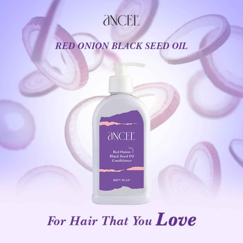 Buy ANCEL Red Onion Black Seed Oil Conditioner with Red Onion Seed Oil, Black Seed Oil, Almond Oil & Shea Butter | Smoothening & Volumising Formula | Damage Repair & Restores Shine| Natural ingredients| Sulphate & Paraben Free 300 ml - Purplle