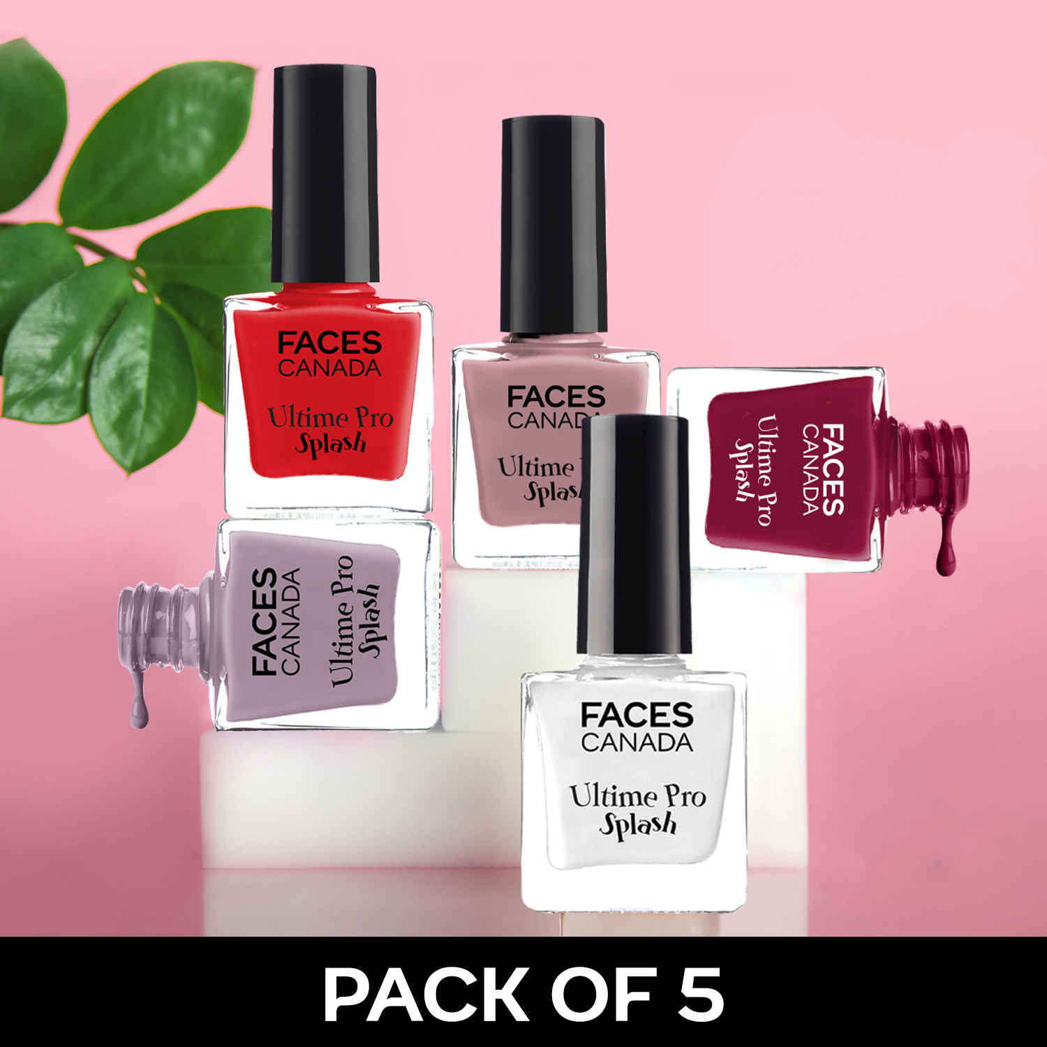 Buy FACES CANADA Ultime Pro Splash Mini Nail Polish Combo Pack of 5 | Floral Dream + White O White + Marooned + Hot Paprika + Midnight | 25 ml | Quick-Drying | High Shine | Chip-Resistant | Long Lasting - Purplle