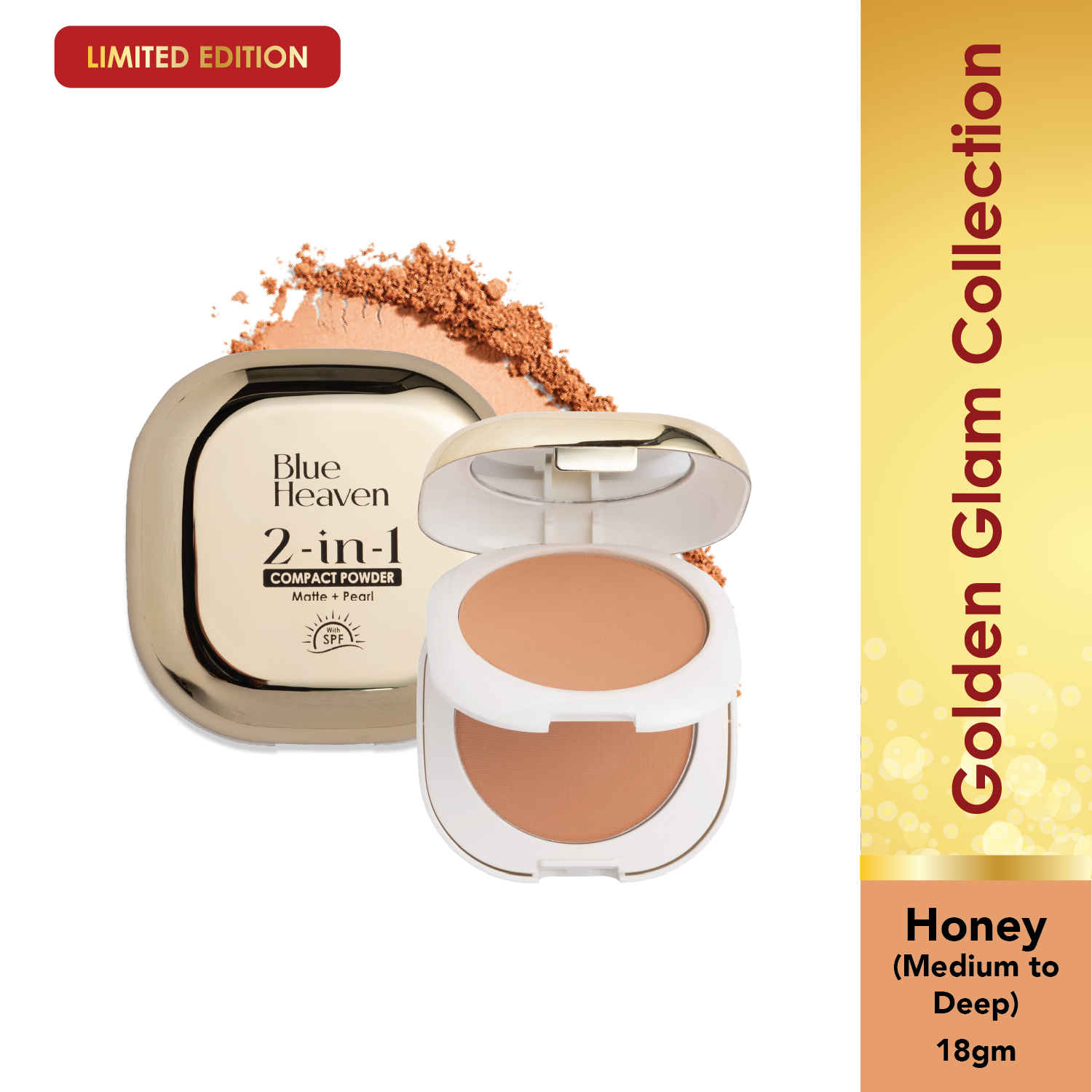 Buy Blue Heaven 2-in-1 Festive Compact Powder for Women infused with Vitamin E | Pearl & Matte Finish | SPF Protection | 8-Hour Oil Control | Face Powder for Glowing Skin|Honey| 18 gm - Purplle