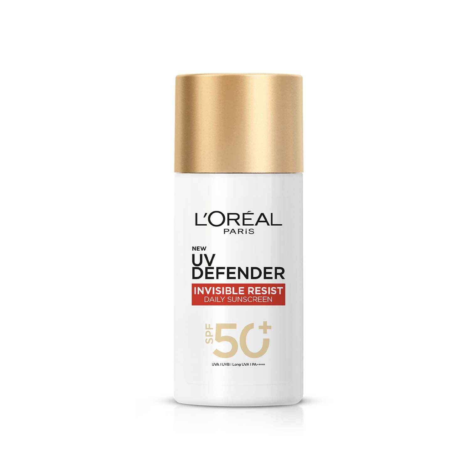 Buy L'Oreal Paris UV DEFENDER INVISIBLE RESIST DAILY SUNSCREEN SPF50+ PA++++ 50 ml | Lightweight, Waterproof, Sweatproof & Protects from Pollution & Dust - Purplle