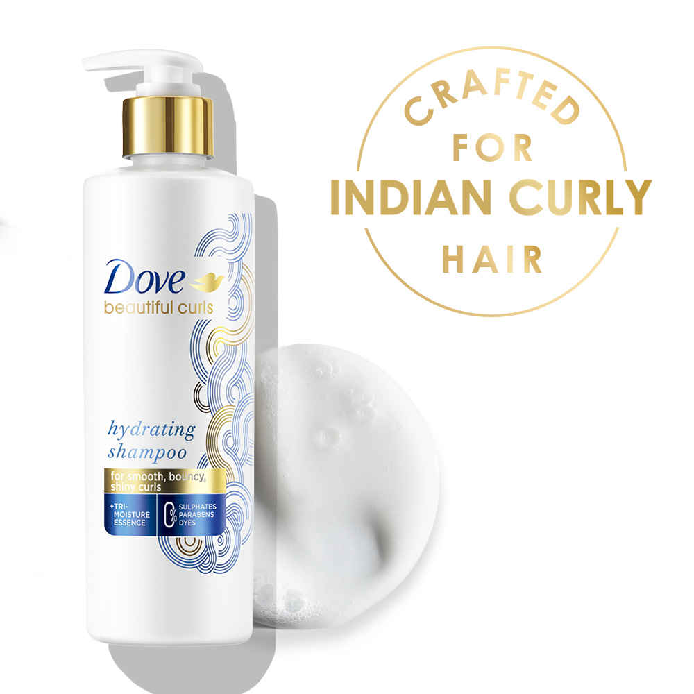 Buy Dove Beautiful Curls Sulphate Free Hydrating Shampoo, No Parabens & Dyes, Made for Curly Hair, With Tri-Moisture Essence for smooth, shiny, bouncy curls (380 ml) - Purplle