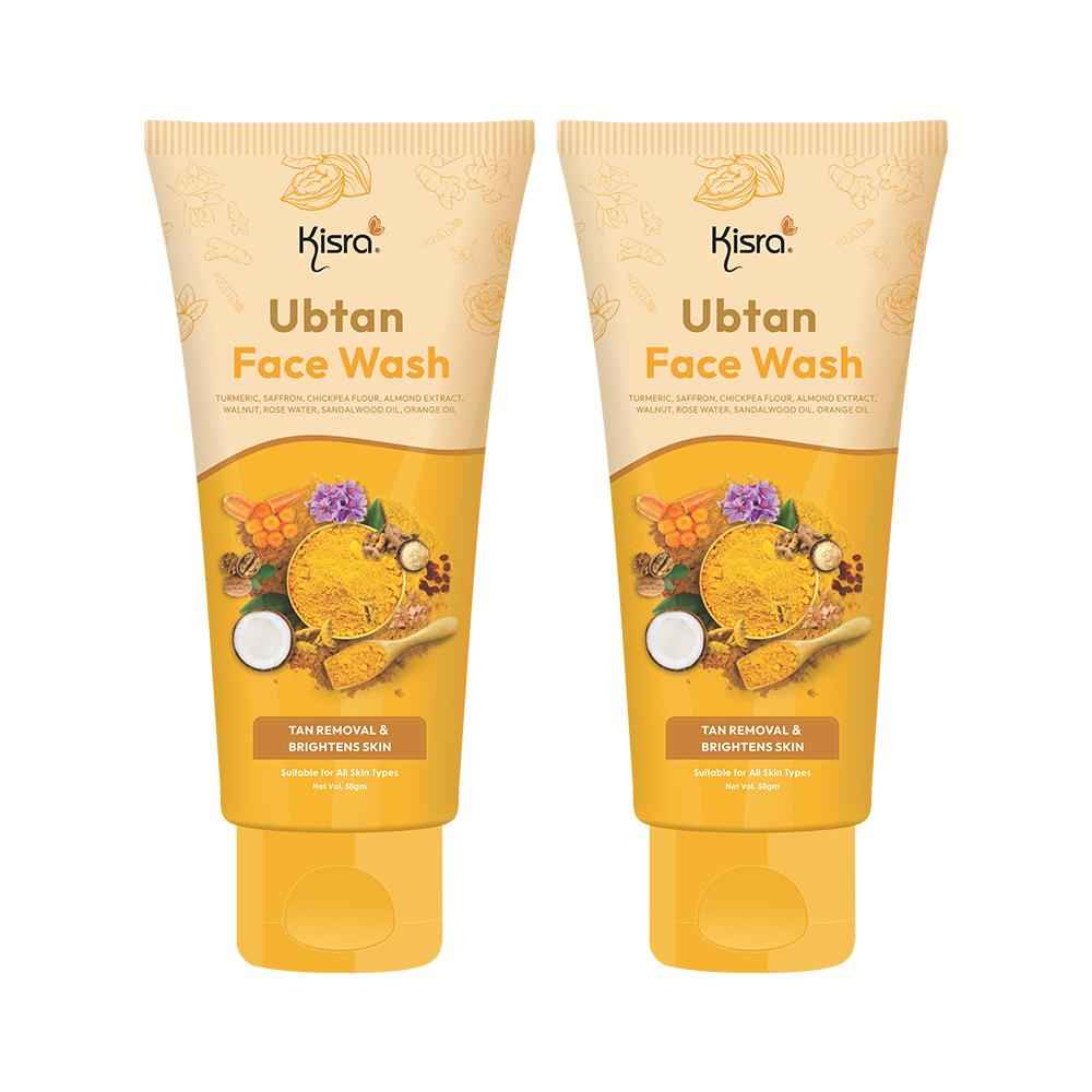 Buy Kisra Tan Removal & Brightens Skin Ubtan Face Wash Duo | Infused with Turmeric, Sandalwood, Chickpea Flour and Rose Water | For Glowing & Rejuvenated Skin 50gm (Pack of 2) - Purplle