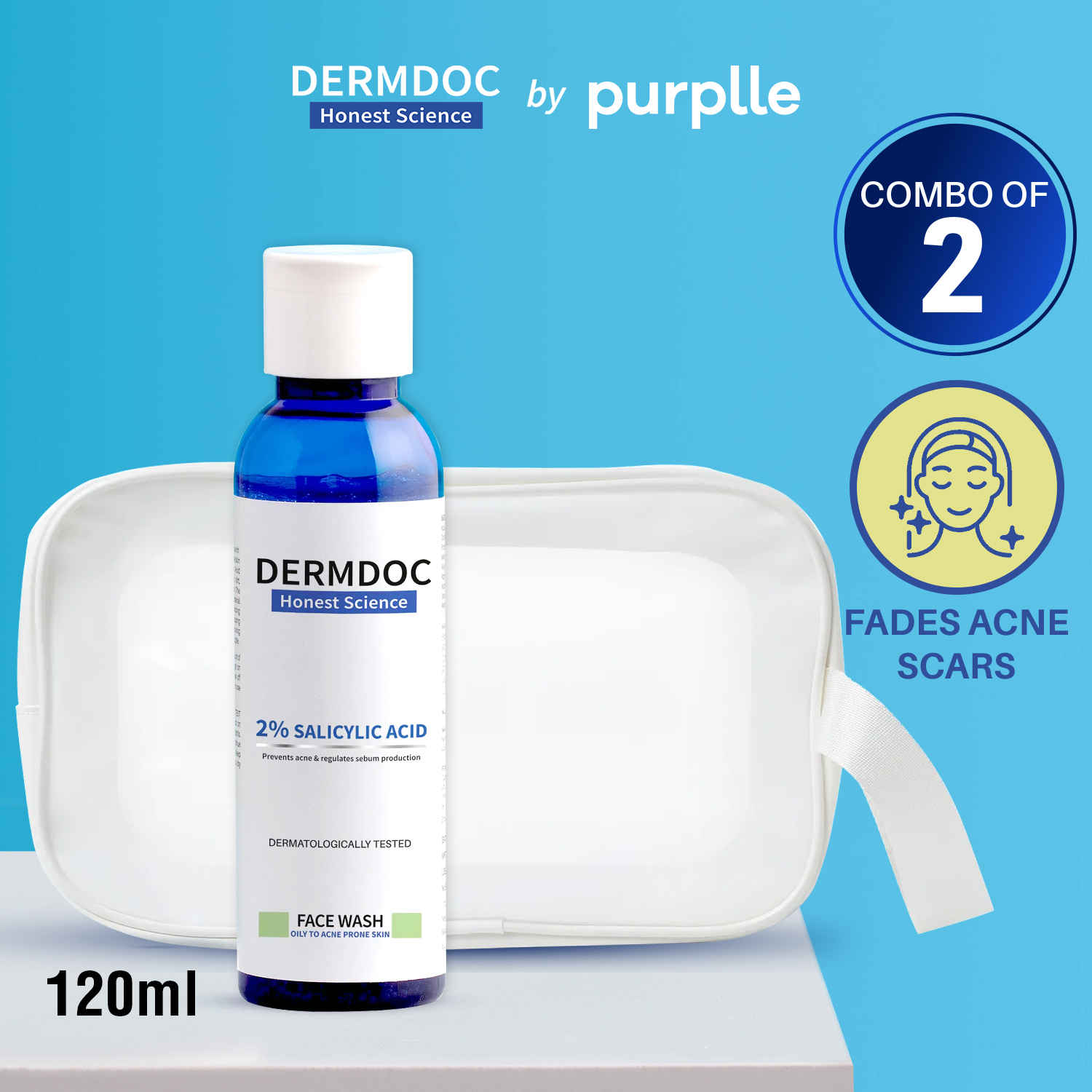 Buy DERMDOC by Purplle The Clear Skin Essentials Set (Combo of 2) | 2% Salicylic Acid Face Wash for Acne and Dark Spots (120 ml) | Multi Utility Pouch (50 gm) - Purplle