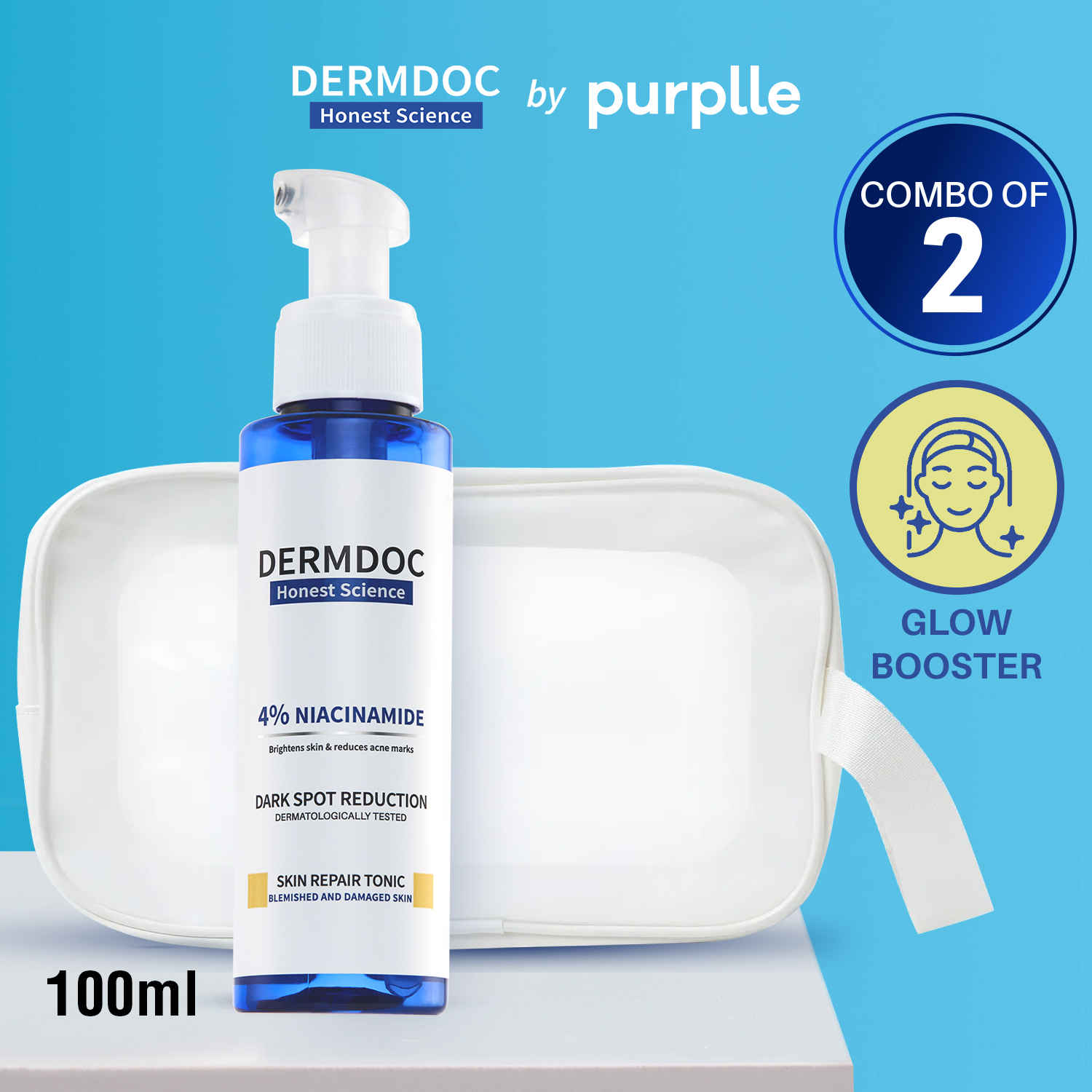 Buy DERMDOC by Purplle Toner & Treat Essentials Kit (Combo of 2) | 4% Niacinamide Skin Repair Tonic Facial Spray (100 ml) | Multi Utility Pouch (50 gm) - Purplle