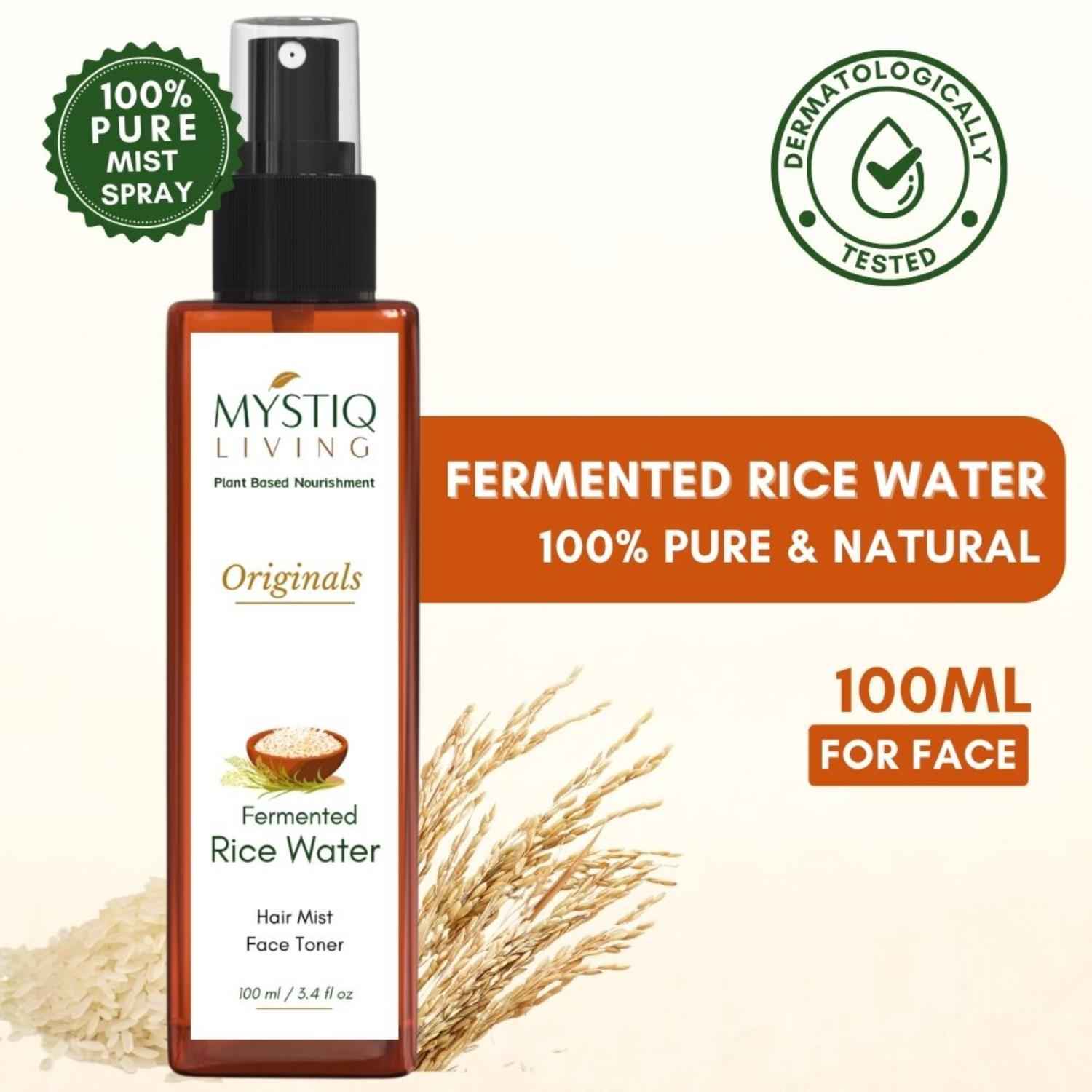 Buy Mystiq Living Fermented Rice Water (100 ml) Rice Water Spray For Hair & Face | Korean Glass Skin | For Brighter Skin | Glowy Skin | Hair Spray for Women - Purplle