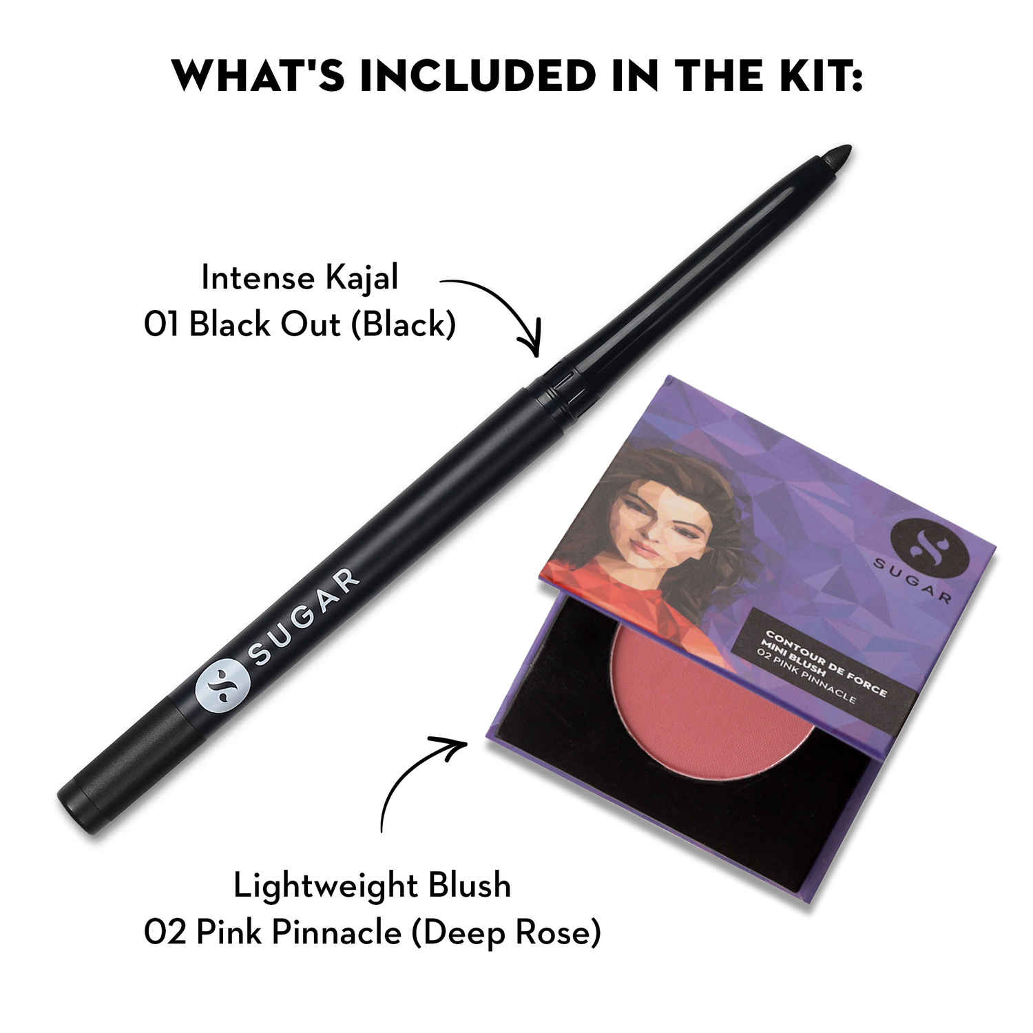 Buy SUGAR Cosmetics Contour De Force Mini Blush - 02 Pink Pinnacle (Deep Rose Blush) & Kohl Of Honour Intense Kajal - 01 Black Out - 2 Pcs - Purplle