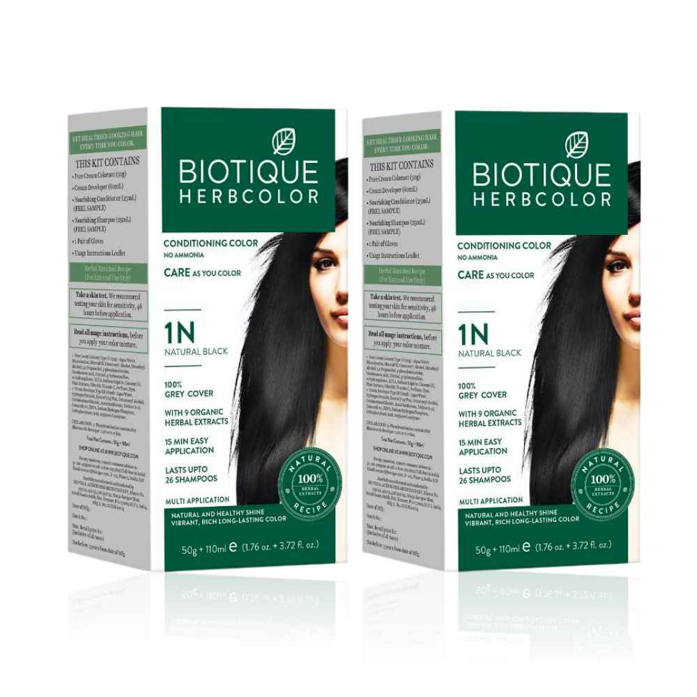 Buy Biotique Bio Herbcolor 1N Natural Black (50 g +110 ml) - Pack of 2 - Purplle