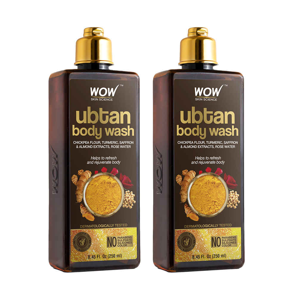 Buy WOW Skin Science Ubtan Body Wash for Tan Removal and Glowing Skin - With Chickpea Flour, Almond, Safron & Turmeric Extract - 250 ml (Pack of 2) - Purplle