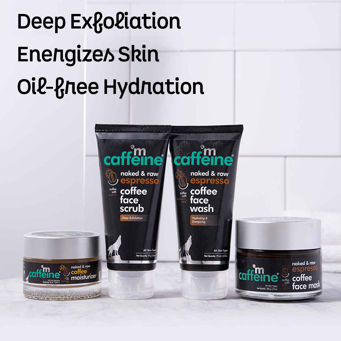 Buy mCaffeine Espresso Coffee Skin Care Routine for Deep Exfoliation & Oil Free Hydration | Face Wash, Face Scrub, Face Mask, Moisturizer | All Skin Types | Cruelty Free & Vegan 300 gm - Purplle