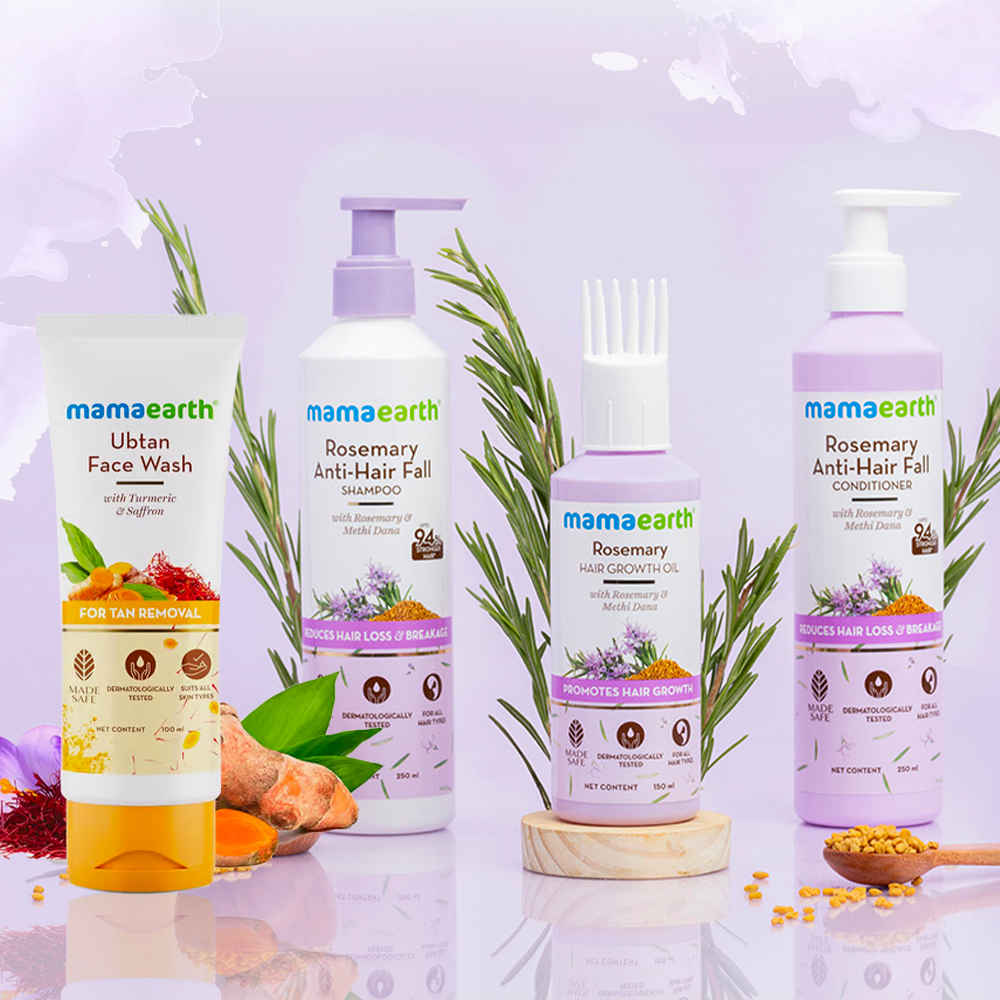 Buy Mamaearth Everyday Nourish & Cleanse Essential Kit (Ubtan Facewash + Rosemay Anti- Hair fall Shampoo + Rosemay Anti- Hair fall Conditioner + Rosemary Hair Oil) (100 ml + 250 ml + 250 ml + 150 ml) - Purplle