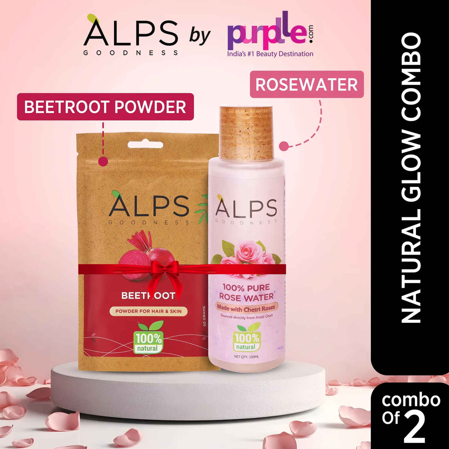 Buy Alps Goodness Natural Glow Combo with Bestselling Beetroot Powder (50 gm) & 100% Pure Rose Water (100 ml) I Skin Brightening Duo I Glow up Set I Pack of 2 - Purplle