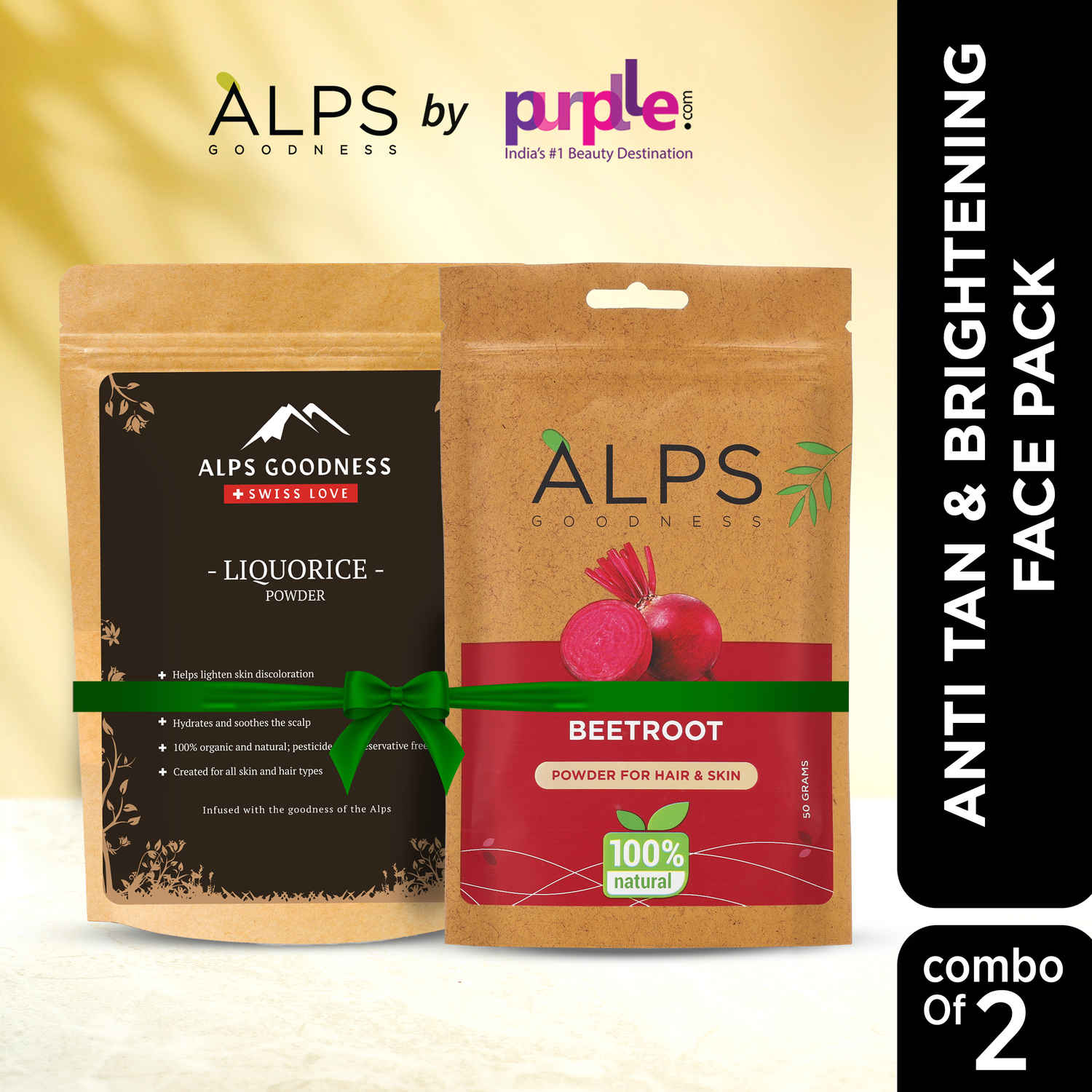 Buy Alps Goodness Anti Tan & Brightening Face Pack | Beetroot Powder (50 gm)| Liquorice Powder (50 gm) - Purplle