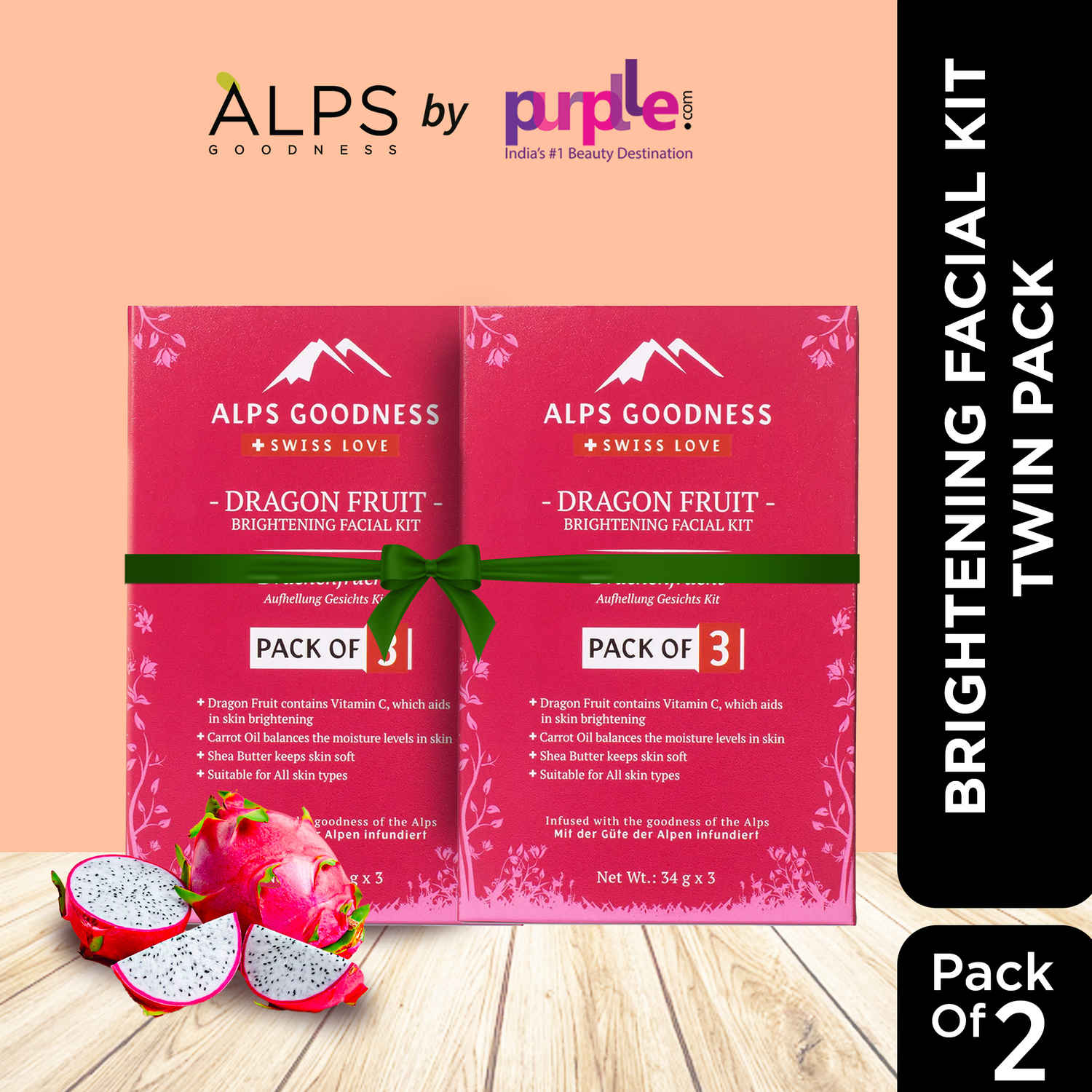 Buy Alps Goodness Dragon Fruit Brightening Facial Kit Twin Pack (34 gm X 2)| Glowing & Hydrated Skin | At Home Facial - Purplle