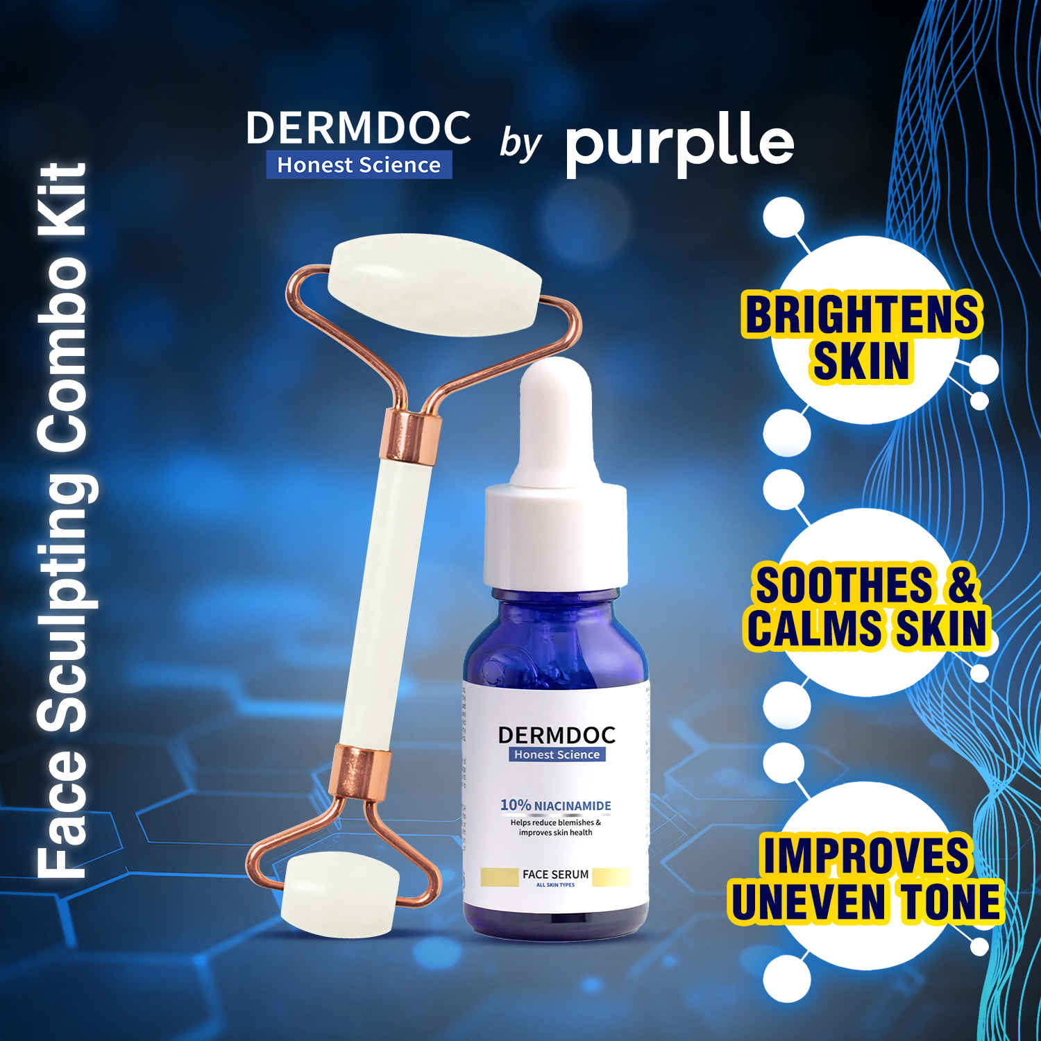Buy Dermdoc x Purplle Face Serum & Jade Roller combo | DERMDOC by Purplle 10% Niacinamide Face Serum (15 ml) | Purplle Face Sculpting Transparent White Roller - Purplle