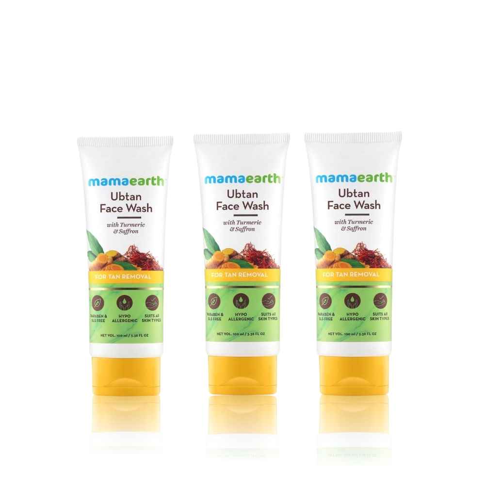 Buy Mamaearth Ubtan Natural Face Wash For All skin type With Turmeric & Saffron For Tan Removal And Skin Brightning 300 ml (pack of 3) - Purplle