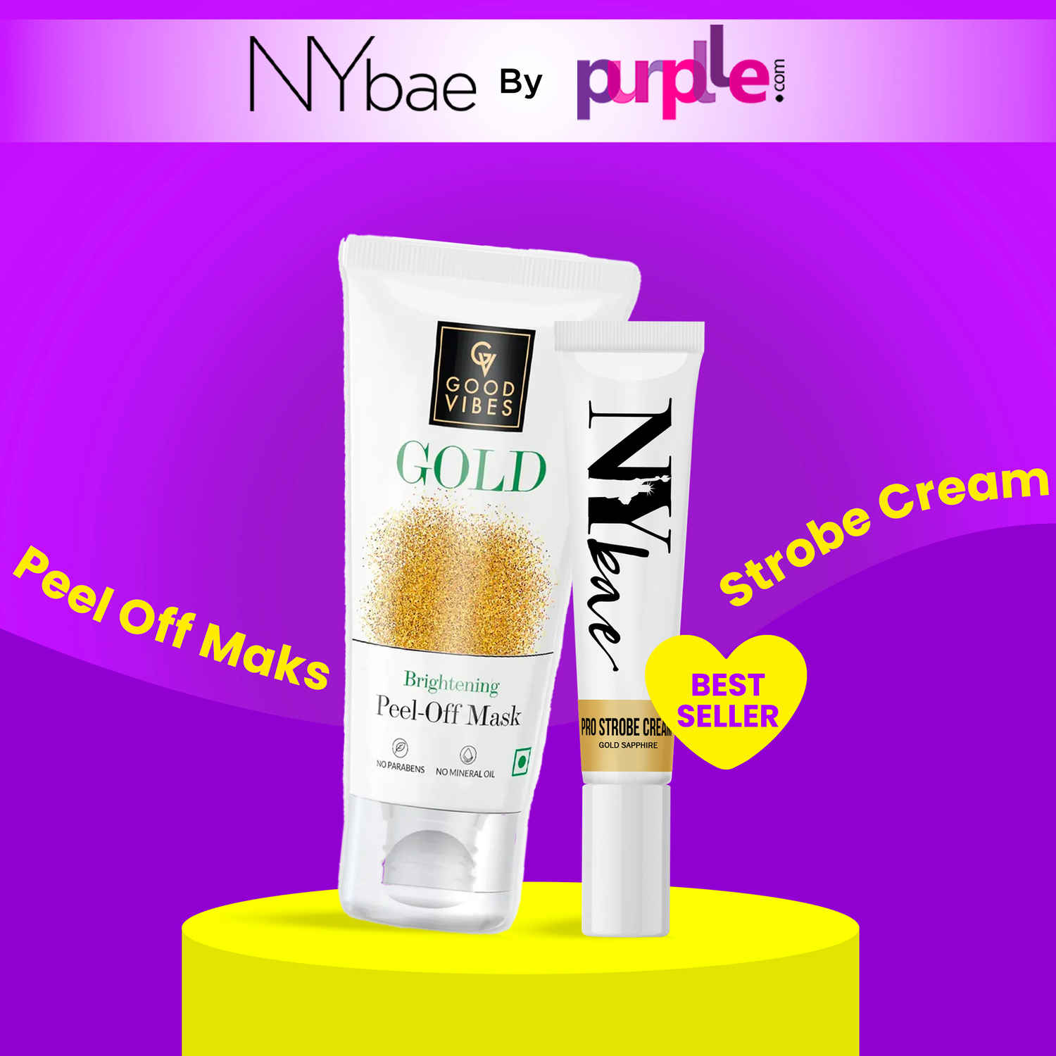Buy NY Bae X Good Vibes | PRO Strobe Cream - Gold Sapphire | Glowing Korean Skin | Gold Brightening Peel Off Mask | Anti-Bacterial, Removes Acne - Makeup Kits - Combo of 2 - Purplle