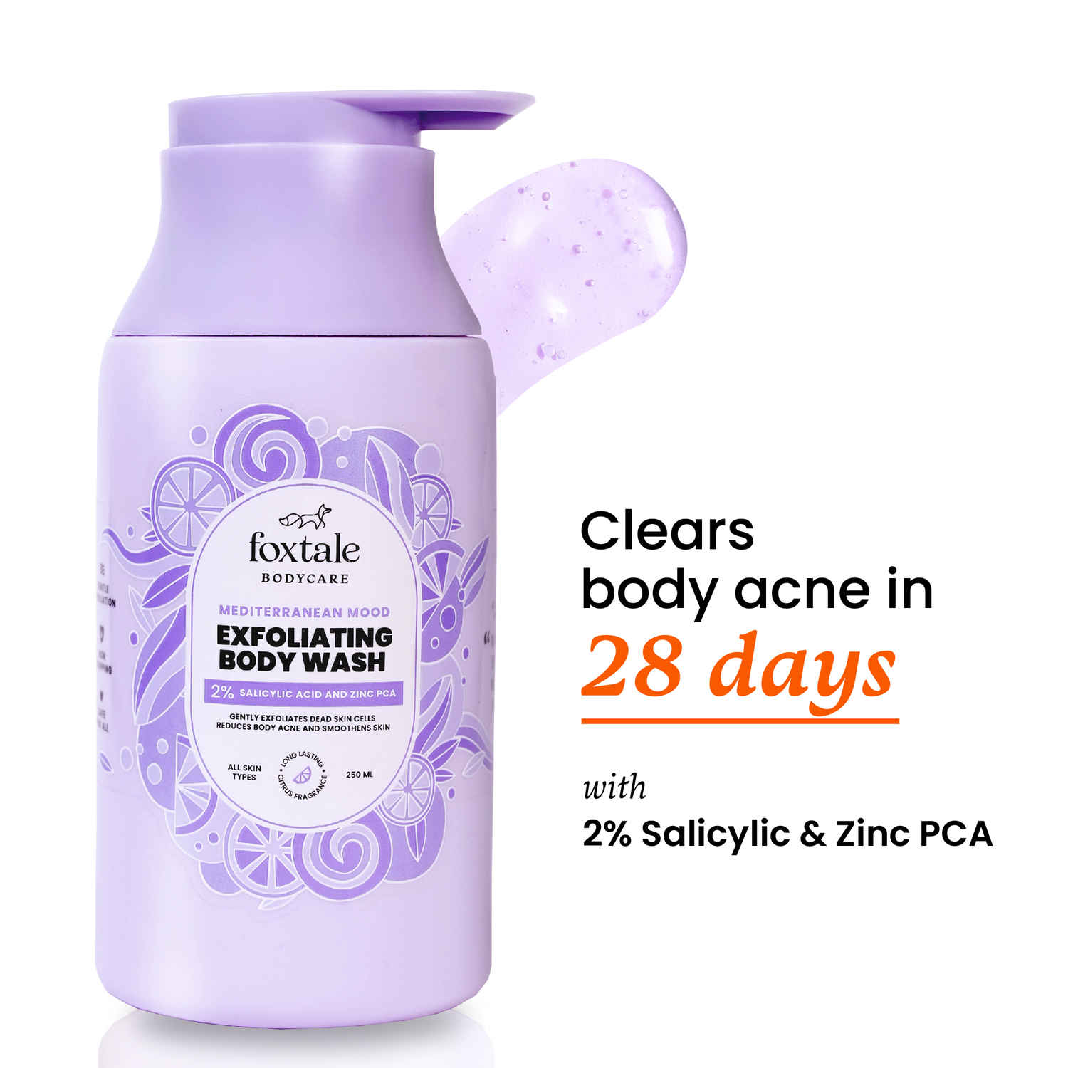 Buy Foxtale Exfoliating Body Wash 2% Salicylic Acid & Zinc PCA, Reduces Body Acne & Smoothens Skin - 250 ml - Purplle