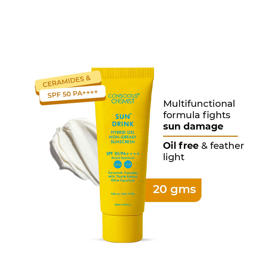 Buy Conscious Chemist Sun Drink Hybrid Lightweight Gel Sunscreen SPF50 PA++++ With No White Cast (20 gm) - Purplle