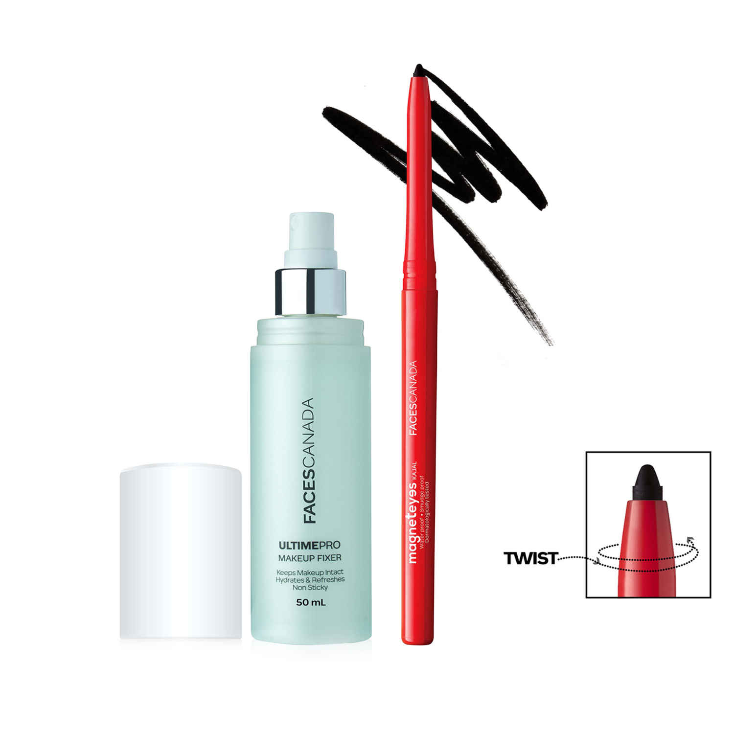 Buy Faces Canada Eye & Face Combo - 50ml Fixer + Magneteyes Kajal - Purplle