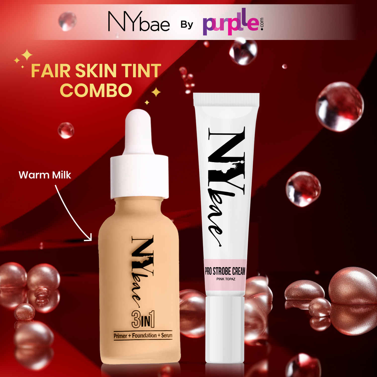 Buy NY Bae Strobe Skin Tint Combo - Fair Skin | Strobe Pink Topaz | Warm Milk Foundation | Skin Tint | Glowy Korean Skin | Fair Skin Tone | Everyday Makeup Kit 12 gm - Purplle