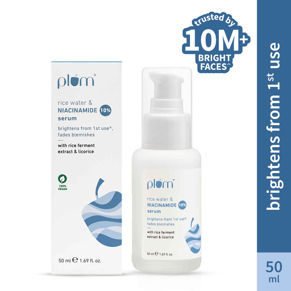 Buy Plum 10% Niacinamide Face Serum For Clear, Bright Skin | Fades Blemishes & Acne Marks| With Rice Water | Lightweight & Quick-absorbing| Dermatologically Tested | All Skin Types | Women & Men | Fragrance-Free | 100% Vegan | 50 ml - Purplle