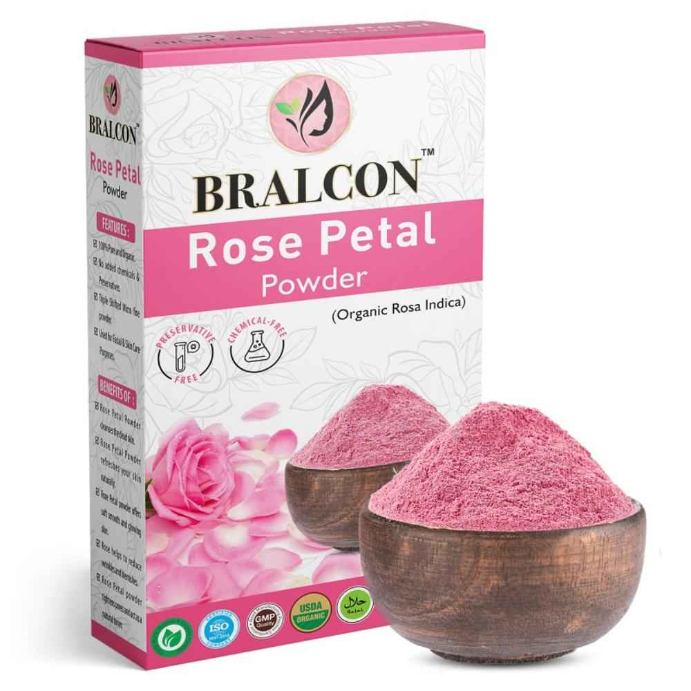 Buy BRALCON Organic Rose Petal Powder - 100 gm | Rosa indica for Facial & Skin Care| 100% Pure & Natural Rose Powder for Tanning & Glowing Skin| Skin Whitening Face Pack | Face Mask - Purplle