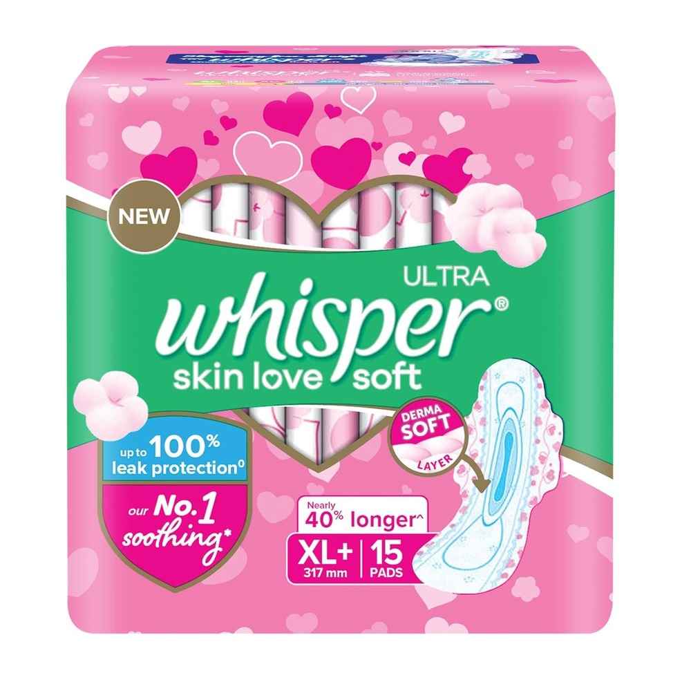 Buy Whisper Ultra Soft Sanitary Pads - 15 Pieces (XL Plus) - Purplle