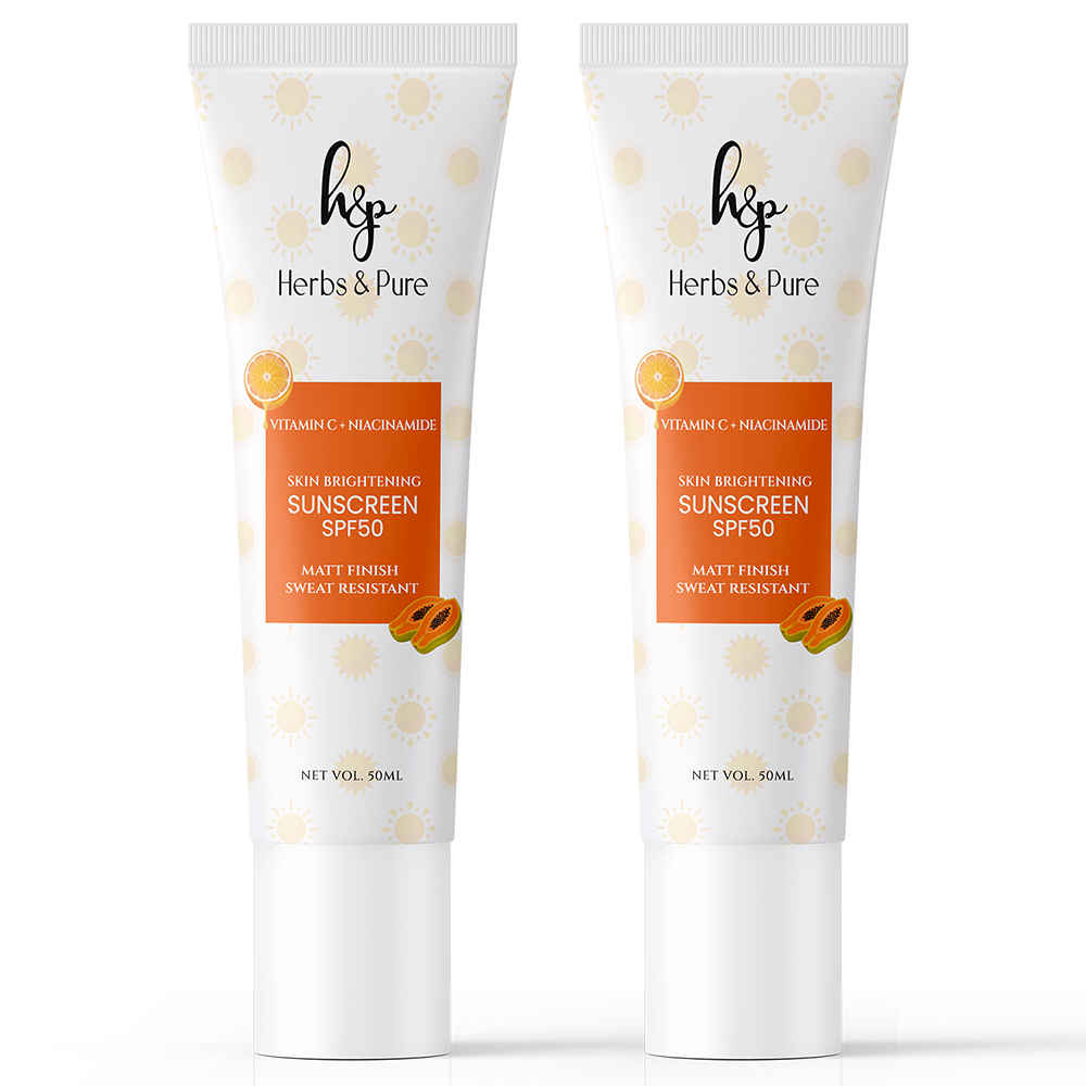 Buy Herbs & Pure Skin Brightening Vitamin C & Niacinamide Sunscreen SPF 50 For Quick Absorbing, Sun Protection and Glow|No Parabens or sulphates, Unisex, All Skin Types 50 ml - Pack of 2 - Purplle