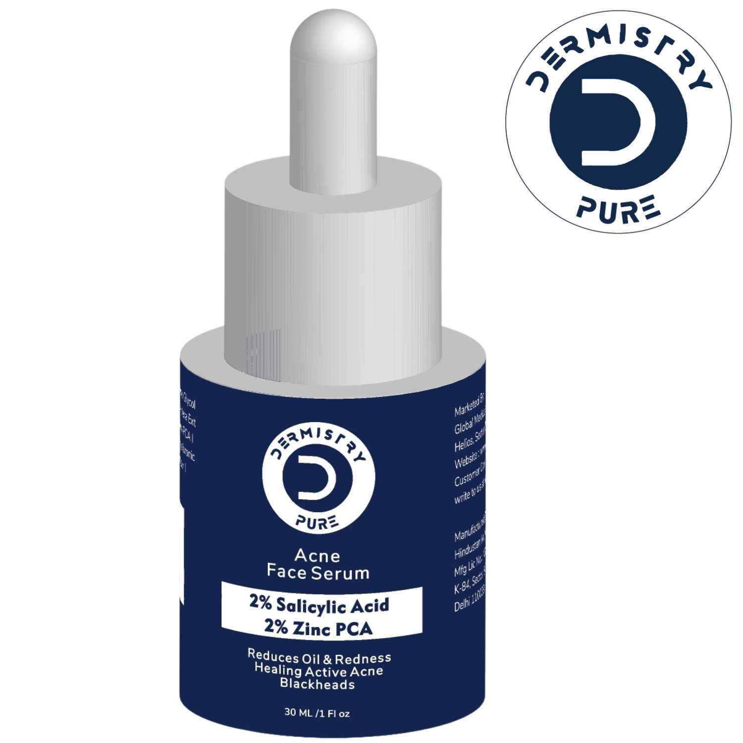 Buy Dermistry Pure 2% Salicylic Acid 2% Zinc Face Serum Oily Acne Prone Skin Removal Blackheads Whiteheads Repair Pimples Scar Marks Healing Redness Dark Spots Removes Excess Sebum Oil Control UV Protection 30 ml - Purplle