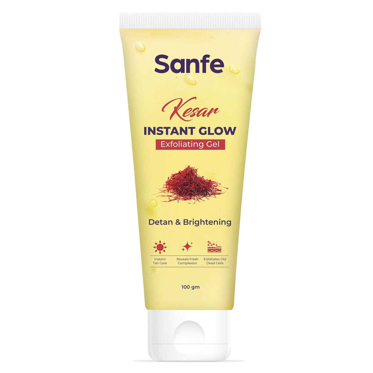 Buy Sanfe Kesar Instant Glow Exfoliating Gel - Visibly removes tan, brighten skin, AHA Exfoliation, 100 gm - Purplle