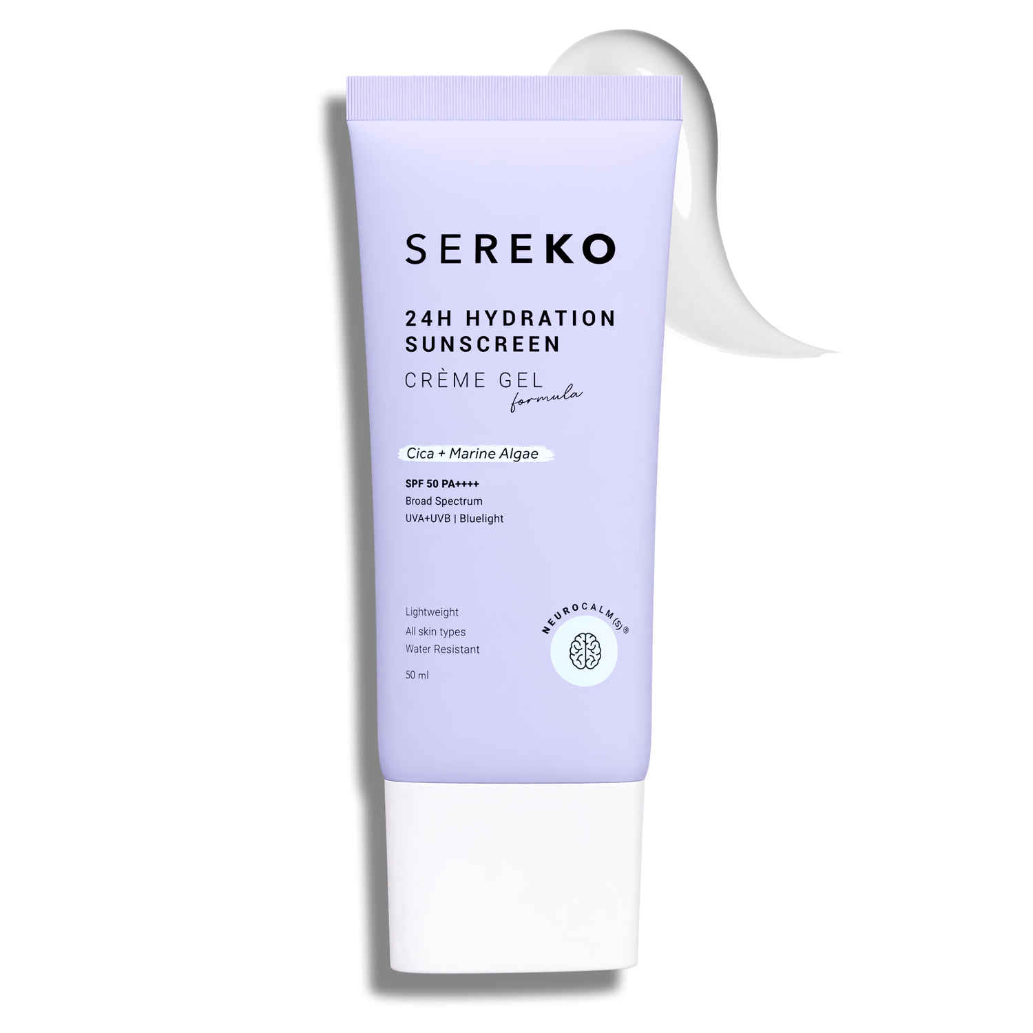 Buy Sereko Sunscreen SPF 50 PA++++ Creme Gel with Zero White Cast for Even Toned & Glowing Skin 24hrs Hydration, Quick Absorbing & Non-Greasy | UVA+UVB & Blue Light Protection (50 ml) - Purplle