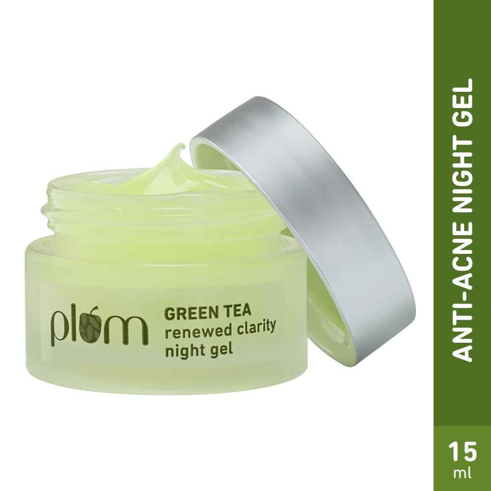 Buy Plum Green Tea Renewed Clarity Night Gel Mini | Hydrates Skin & Fights Acne | Lightweight, Quick-Absorbing, Non-Sticky Gel Texture | With Willow Bark & Salicylic Acid | Oily, Acne-Prone Skin | 100% Vegan - 15 ml - Purplle