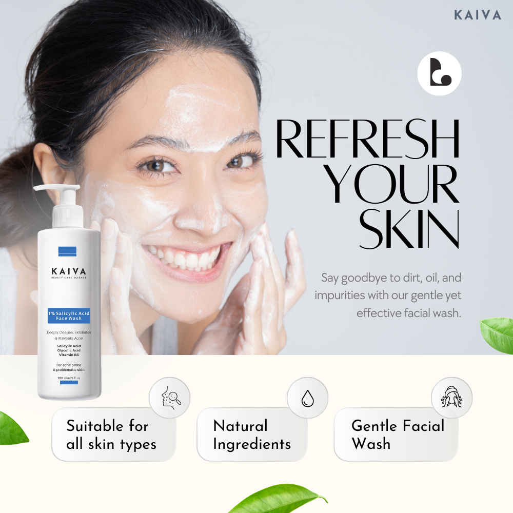 Buy KAIVA Salicylic Acid Face Wash with Glycolic Acid, Niacinamide & Licorice Extracts | For Women & Men – 200 ml - Purplle