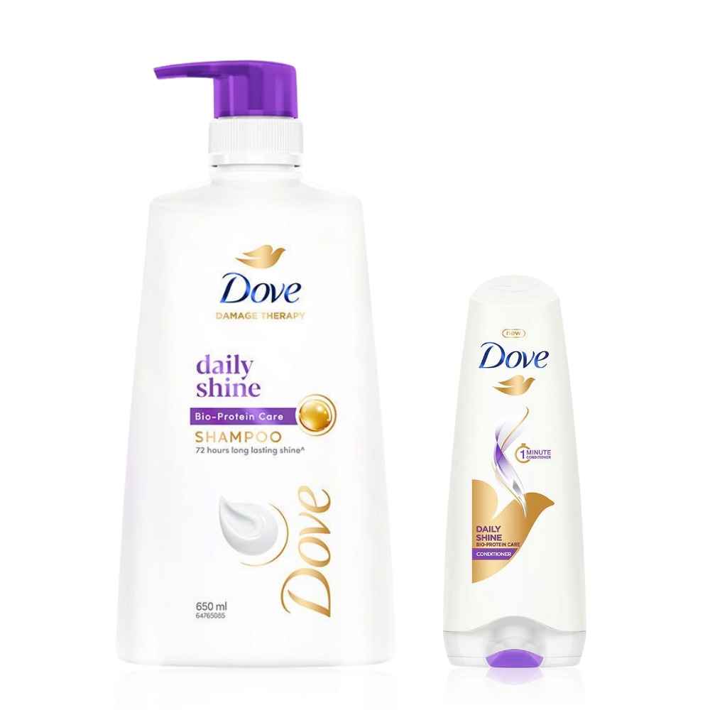 Buy Dove Daily Shine Shampoo (650 ml) + Daily Shine Hair Conditioner with Nutritive Serum for Smooth & Shiny Hair 175 ml - Purplle