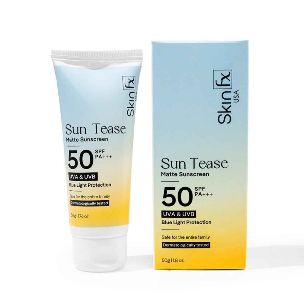 Buy Skin Fx Sun Tease Matte Sunscreen SPF 50 PA +++, Sunblock Sunscreen for Normal to Dry, Combination to Oily Skin, Sensitive Skin Sunscreen for Men & Women, 50 gm - Purplle