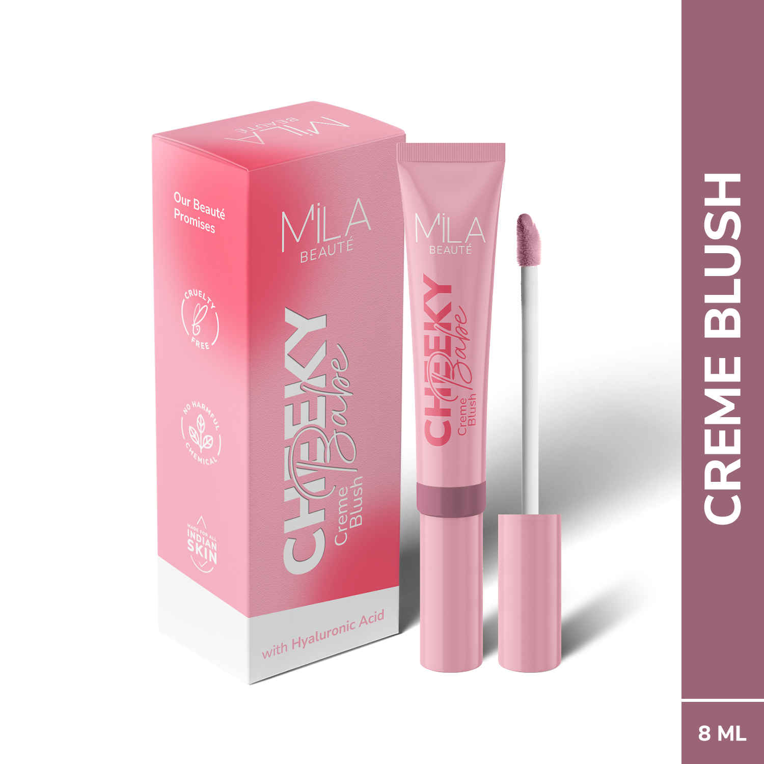 Buy Mila Beaute Cheeky Babe Cream Blush I With a Hyaluronic Acid I Dewy & Radiant Matt Finish I Comes With a Wand - Mauve It, 8 ml - Purplle