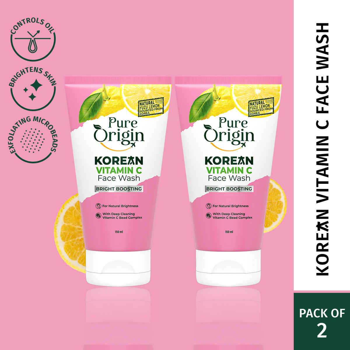 Buy Pure Origin Korean Vitamin C Gel Face Wash (Pack Of 2)| With Microbeads for Deep Cleansing | Removes Oil & Dirt | For Bright & Spotless Glow| Suitable for All Skin Types | 150 ml each - Purplle