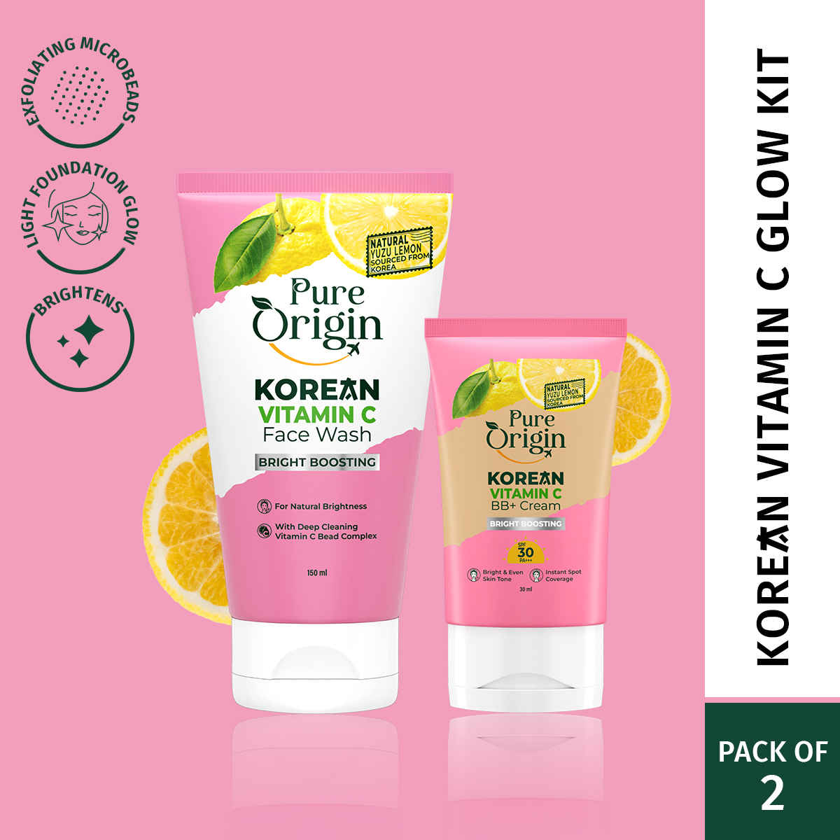 Buy Pure Origin Korean Vitamin C Natural BB+ Cream (30 gm) & Gel Face Wash (150 ml) | Instant Spot Coverage | Deeply Cleanses & Brightens Skin | All Skin Types - Combo of 2 - Purplle