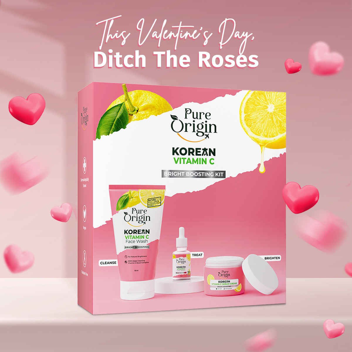 Buy Pure Origin Korean Vitamin C Bright Boosting Kit | Face Wash (150 ml), Serum (10 ml) & Serum Cream (50 gm) | Reduces Spots, Dullness & Evens Tone | Visibly Bright Skin | For All Skin Types - Combo of 3 - Purplle