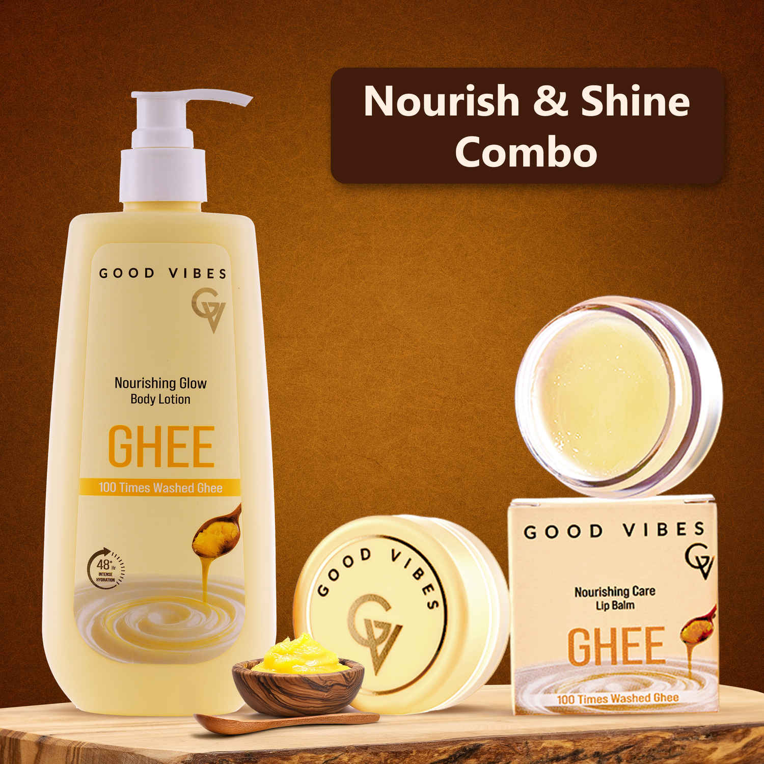 Buy Good Vibes Double the Goodness: Ghee Lip Balm & Body Lotion | For Soft, Nourished Skin (Combo of 2) - Purplle