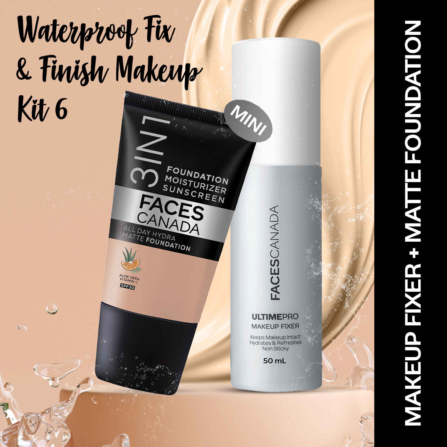 Buy FACES CANADA Waterproof Fix & Finish Makeup Kit 2 | Makeup Fixer (50 ml) + Hydra Matte Foundation (Mini) - Warm Natural (18 ml) | Makeup Kit For Women (Combo Pack Of 2) - Purplle