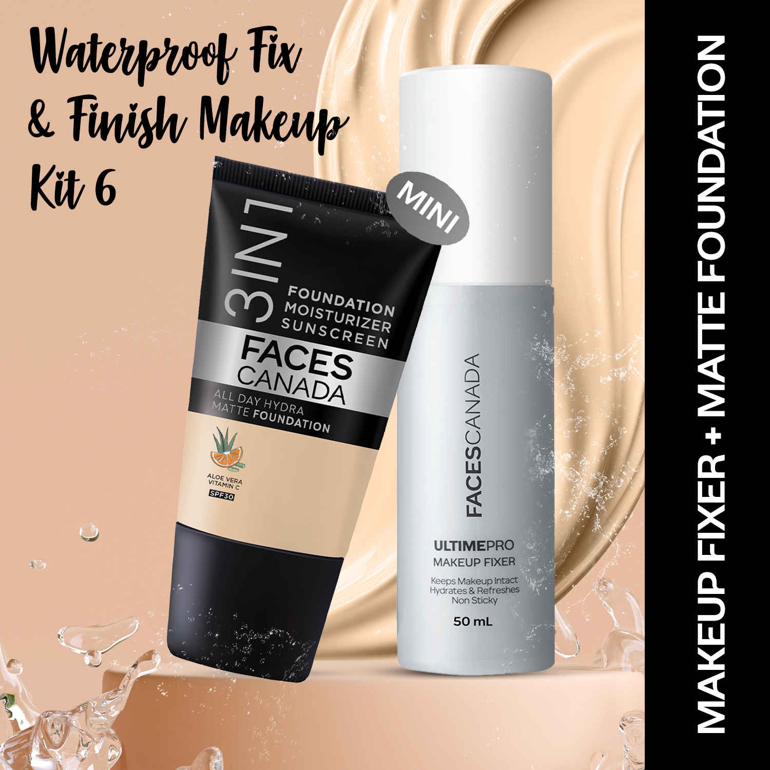 Buy FACES CANADA Waterproof Fix & Finish Makeup Kit 6 | Makeup Fixer (50 ml) + Hydra Matte Foundation (Mini) - Absolute Ivory (18 ml) | Makeup Kit For Women (Combo Pack Of 2) - Purplle