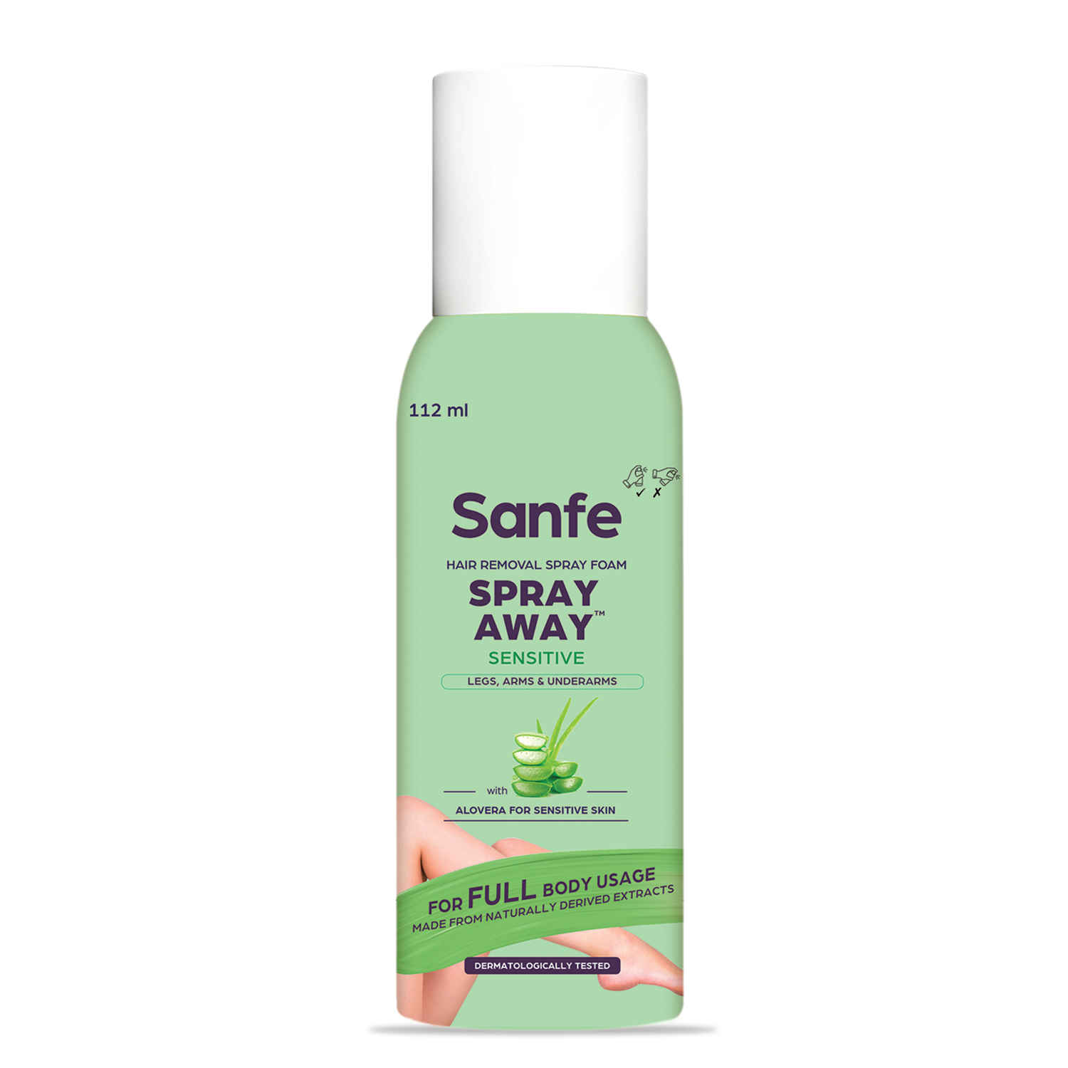 Buy Sanfe Spray Away Hair Removal Spray - Sensitive (Aloe Vera) 112 ml Removes Hair in 10 Minutes - Purplle