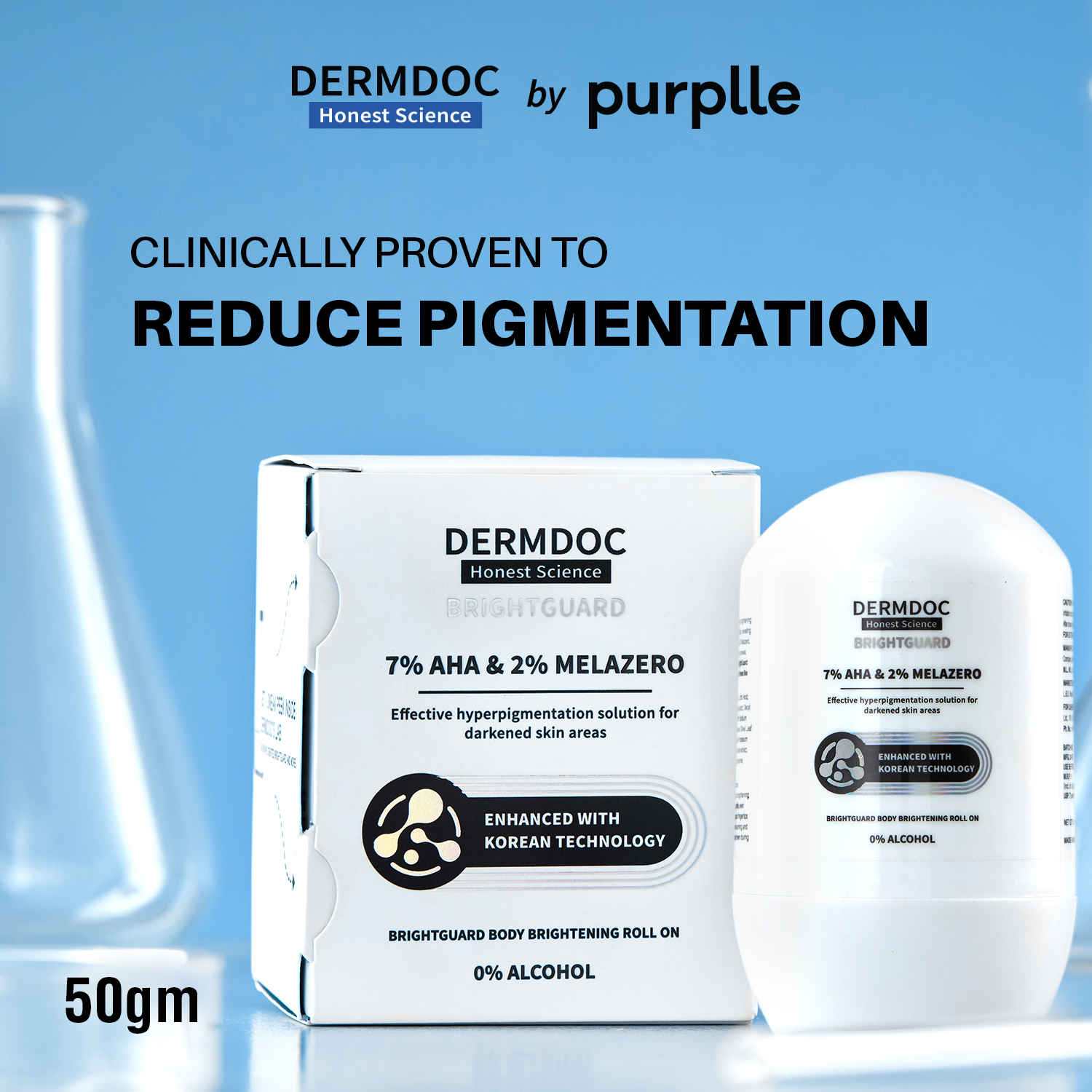Buy DERMDOC 7% AHA & 2% Melazero BrightGuard Underarm & Body Brightening Roll On (50 gm) | Treats Darkened Skin Areas, Underarm & Body Hyperpigmentation | Suitable For All Skin Types - Purplle