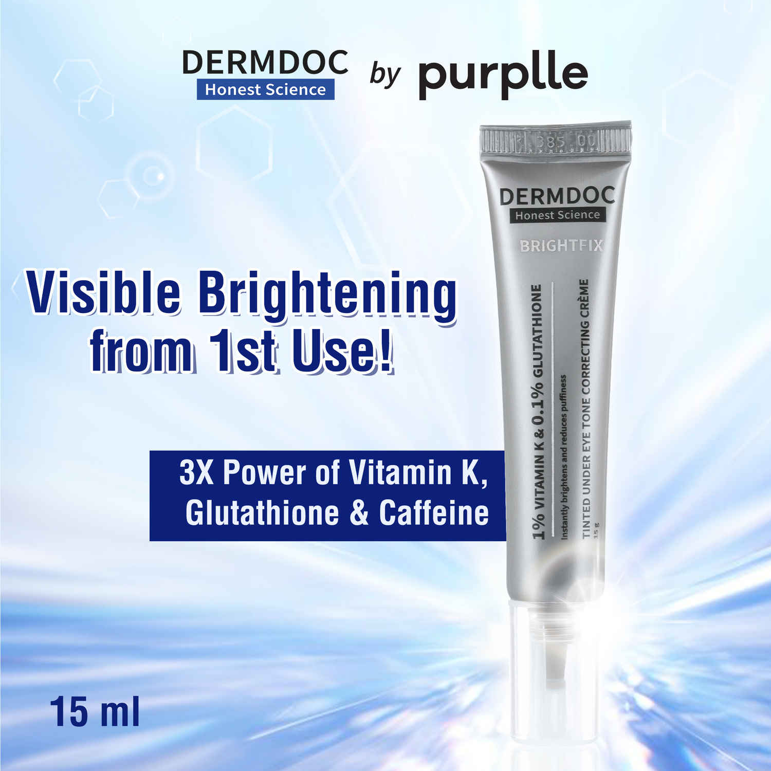 Buy DERMDOC by Purplle Tinted Brightening Under Eye Cream for Dark Circles (15 gm) | with 1% Vitamin K & 0.1% Glutathione | Brightening Under Eye Cream | Reduces Dark Circles Puffiness & Wrinkles - Purplle