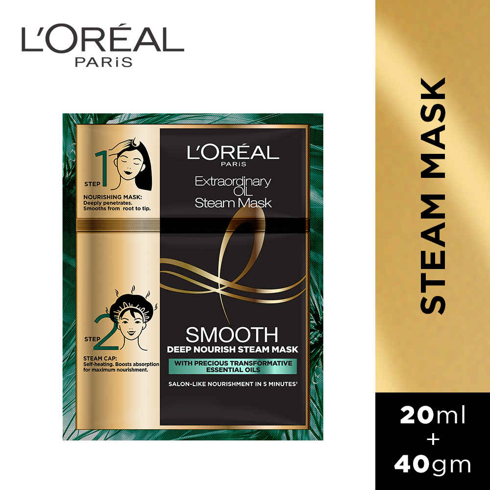 Buy L'Oreal Paris Extraordinary Oil Smooth Steam Mask (Paraben Free) 20 ml + 40 gm | Nourishing Treatment for Smooth & Straight Frizz-Free hair | With Precious Essential Oils - Purplle