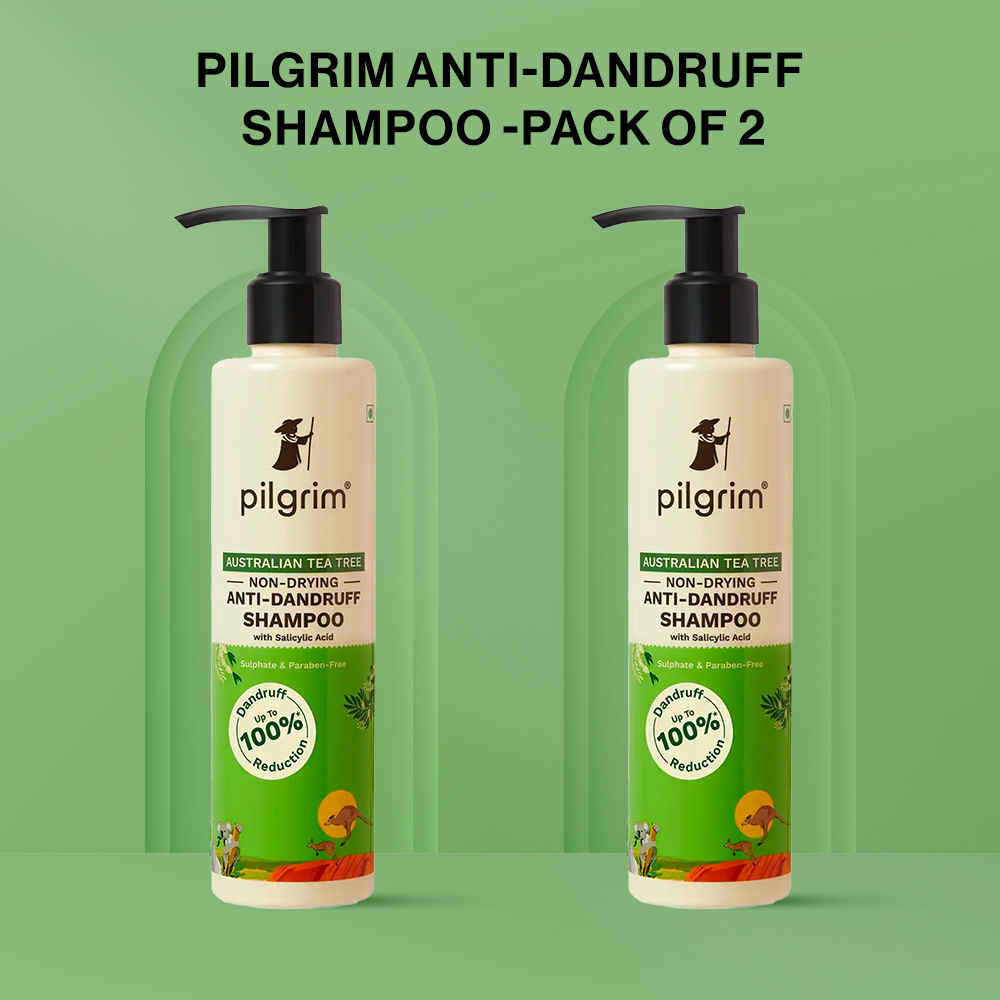 Buy Pilgrim Tea Tree Anti-Dandruff Shampoo with Salicylic Acid -Pack of 2|Up To 100% Dandruff Reduction|Sulphate & Paraben-Free|Itchy Scalp Relief|Hair Fall Control|200 ml Each - Purplle
